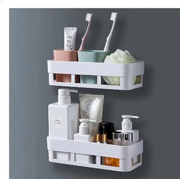 sjk Self Adhesive Multi-Purpose Wall Hanging BATHROOM floating Shelf Plastic Wall Shelf-picture-31