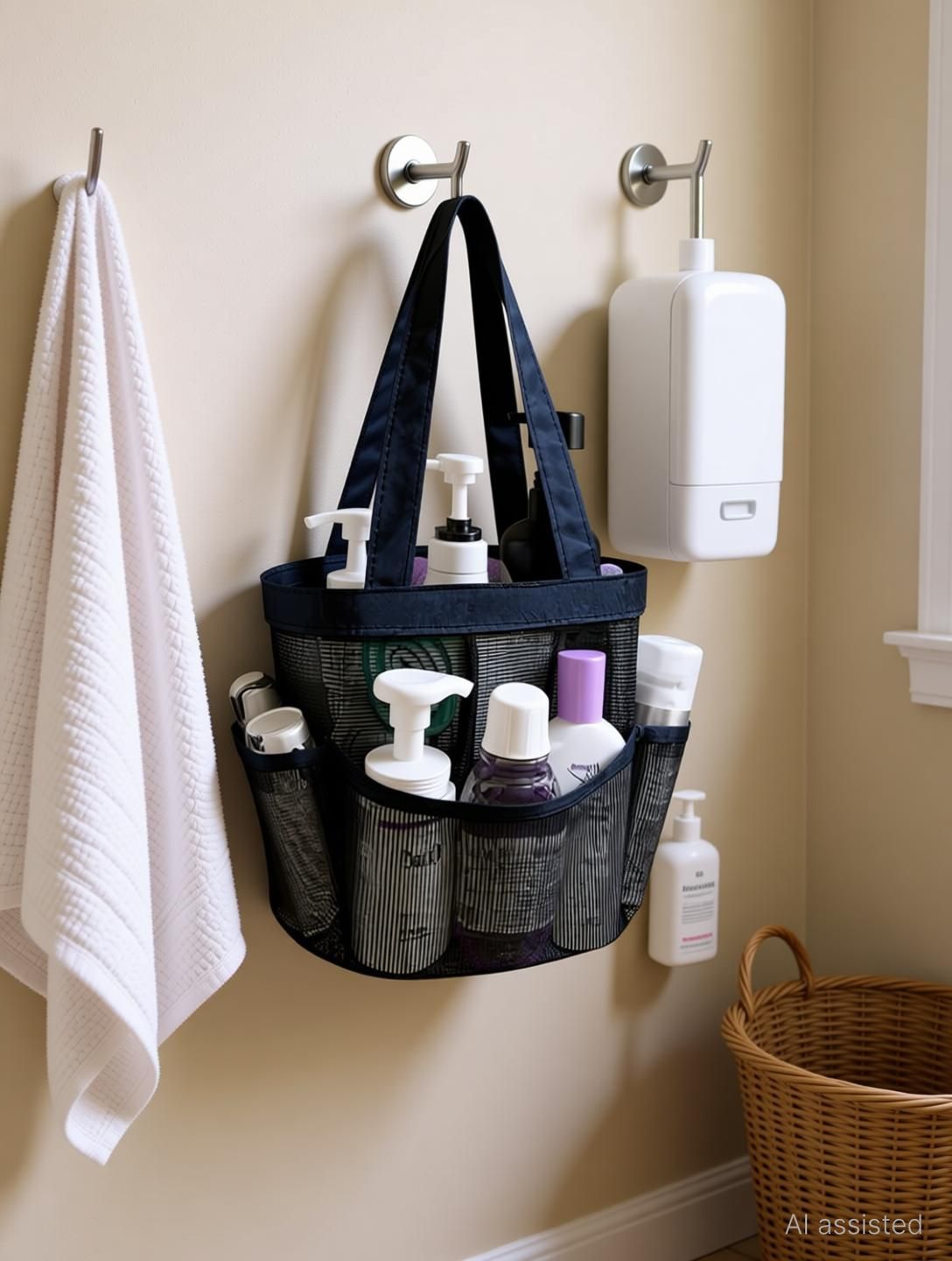 Portable Caddy with 8 Mesh Storage Pockets, Oxford Hanging Tote Basket Shower Caddy Organizer-image-19