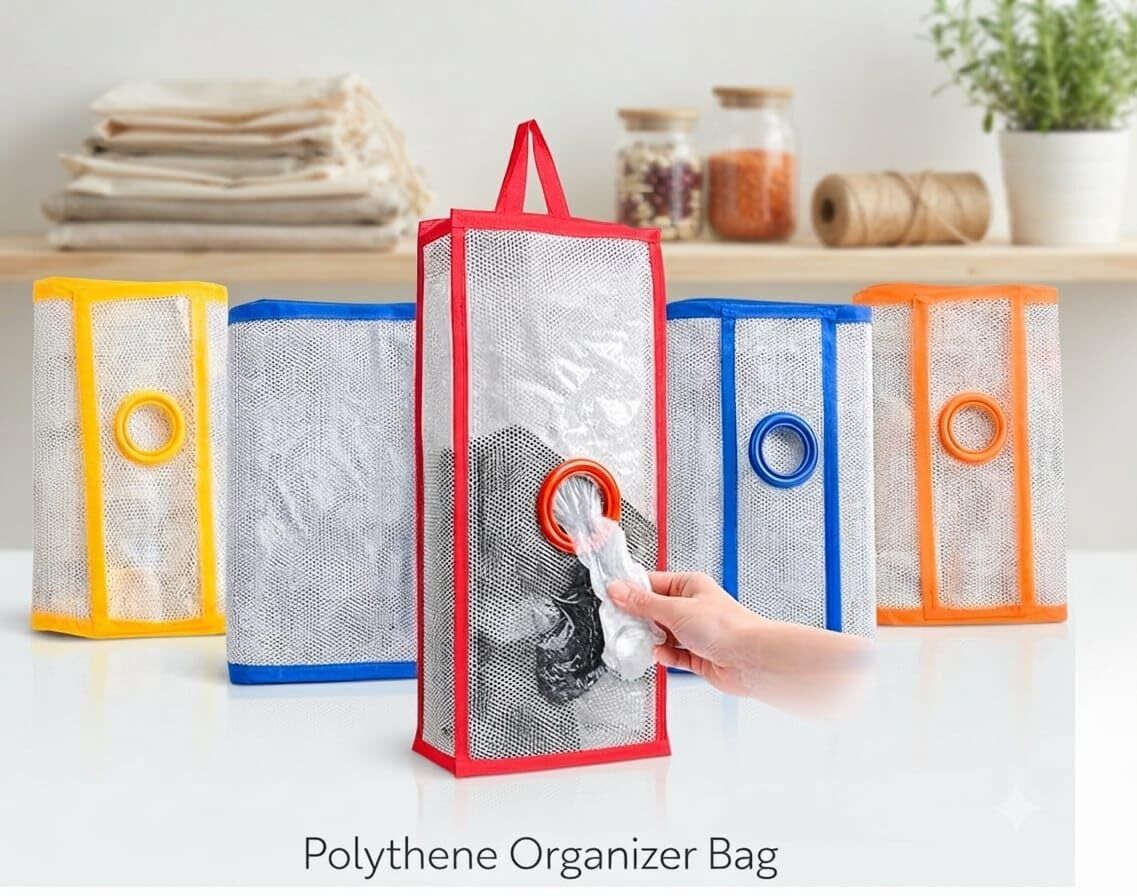 kkumanishka Wall Mounted Plastic Bag Holder Dispenser For Kitchen Home Storage Pack of 3 Accessories Organizer-picture-41