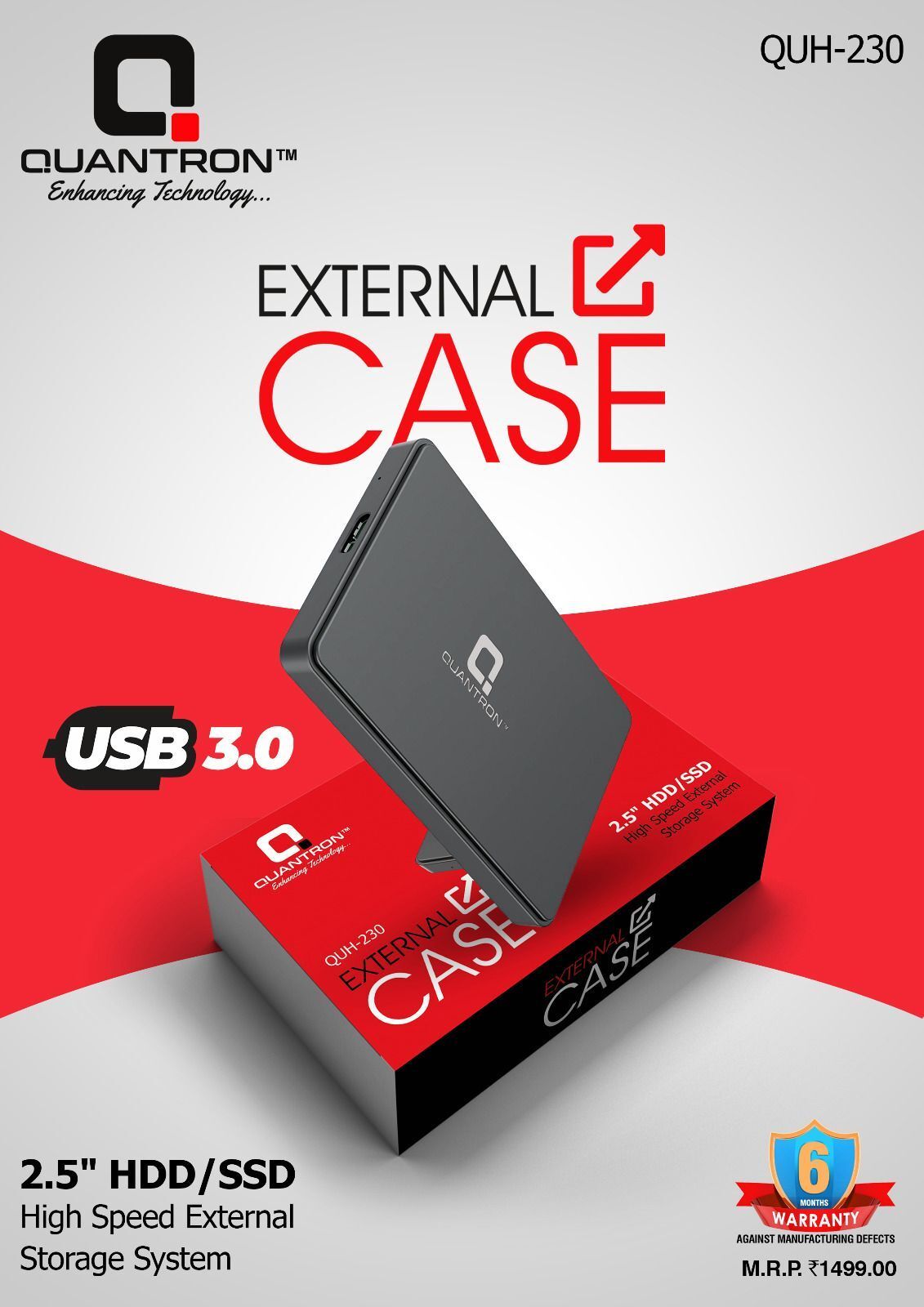 Quantron QUH -230 USB 3.0 EXTERNAL CASE 2.5" HDD/SSD. Hard Disk Skin