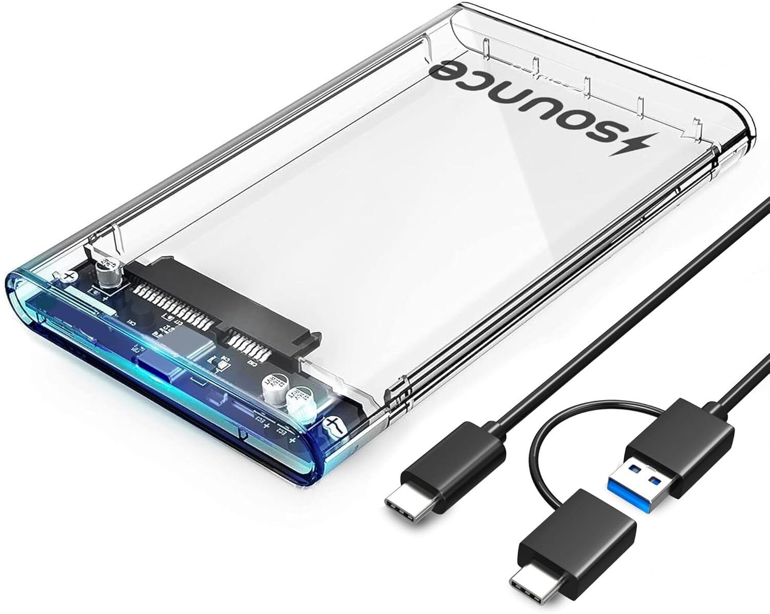 sounce SATA SSD Enclosure Transparent Case, USB Type C 3.1 to SATA Tool 2.5 inch Shock Resistant Water Proof Case-image-36