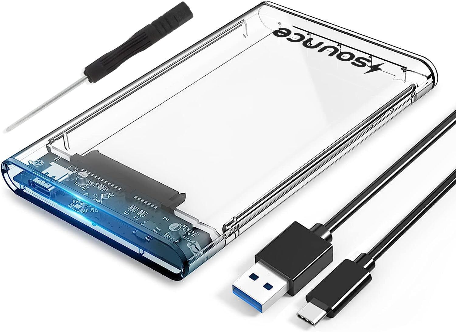 sounce 2.5" SATA SSD Enclosure Case USB-C 3.1, Tool-Free, 6Gbps, Up to 1TB 2.5 inch Shock Resistant SSD Enclosure-image-44