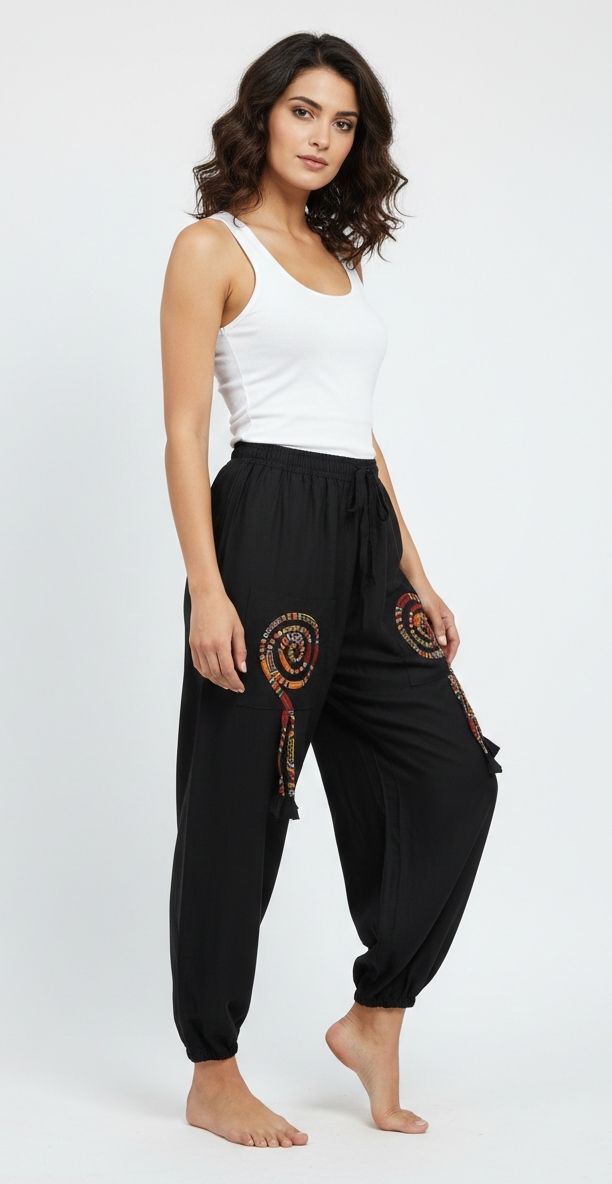 Geometric Print, Solid Viscose Women Harem Pants