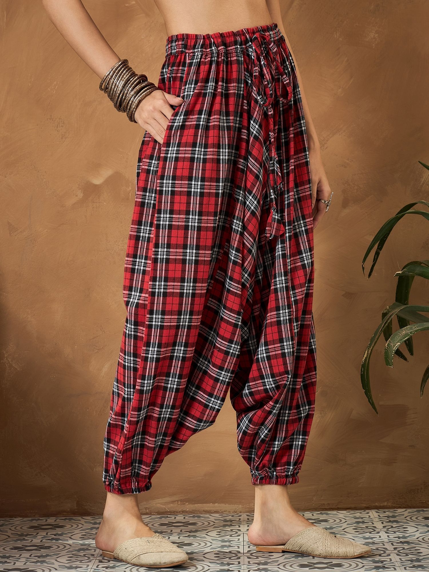 Checkered Cotton Women Harem Pants-image-34