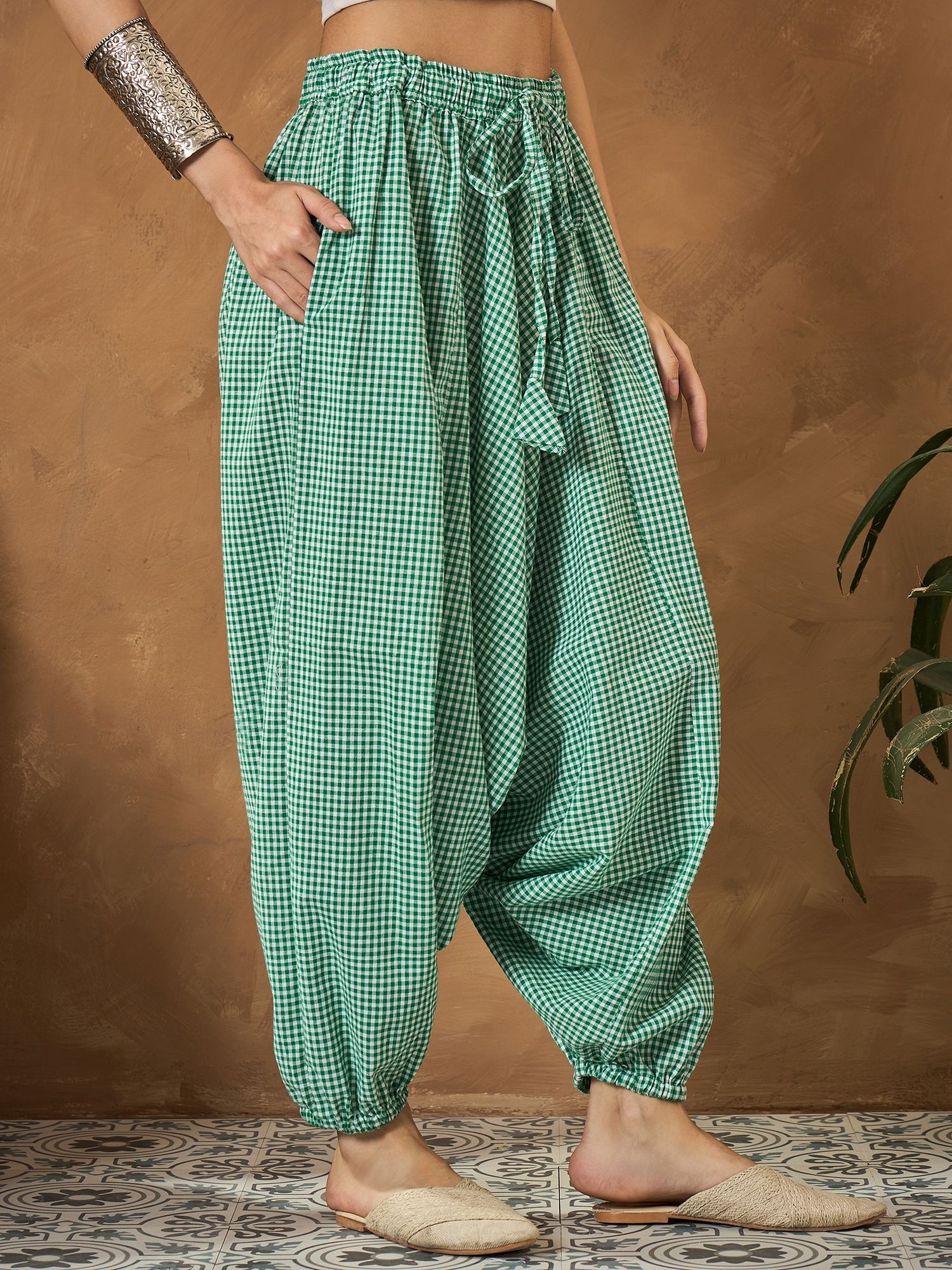 inweave Checkered Cotton Women Harem Pants-picture-35