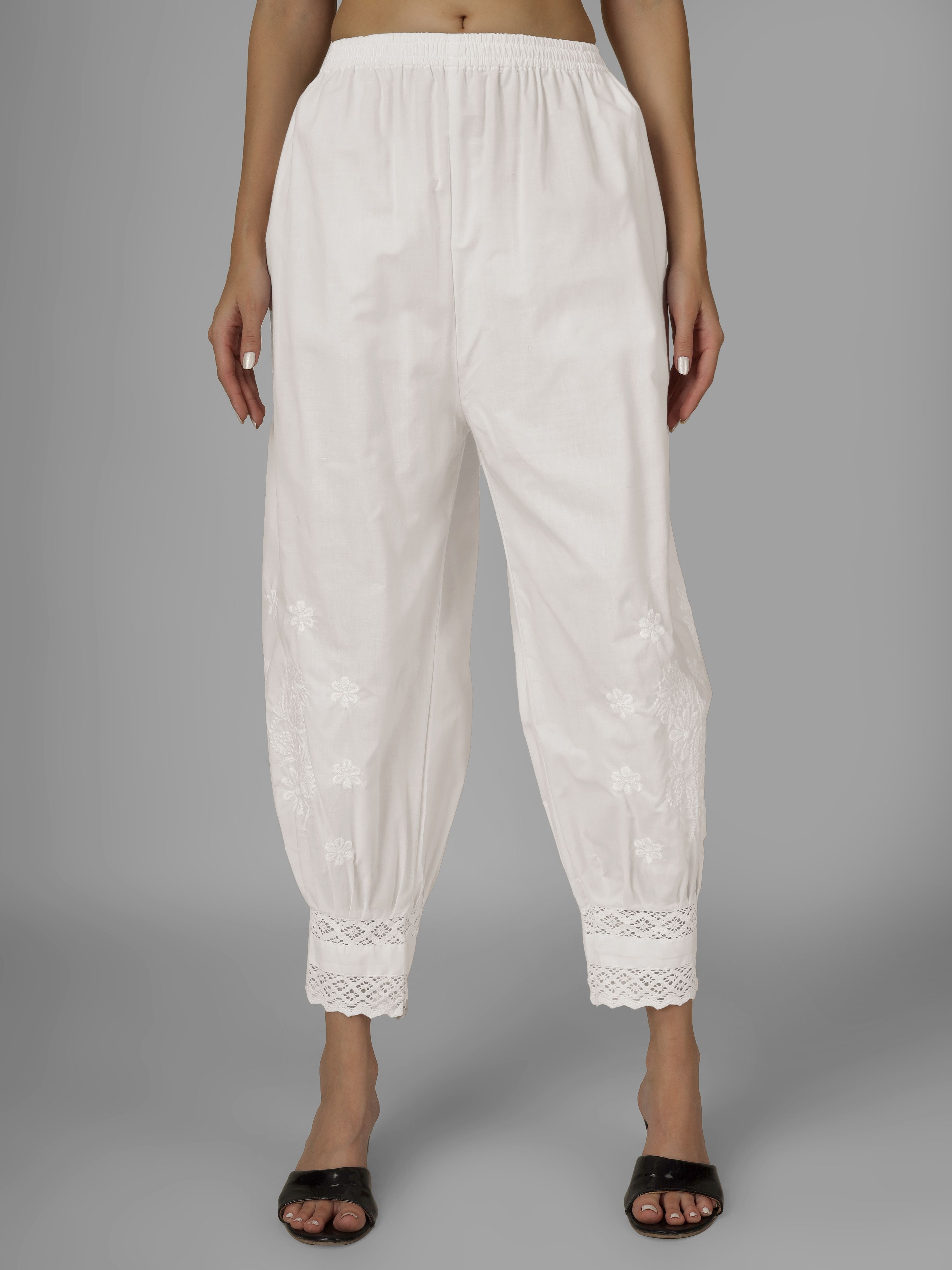 fatima chikan handicraft Embroidered, Solid Cotton Women Harem Pants-picture-36