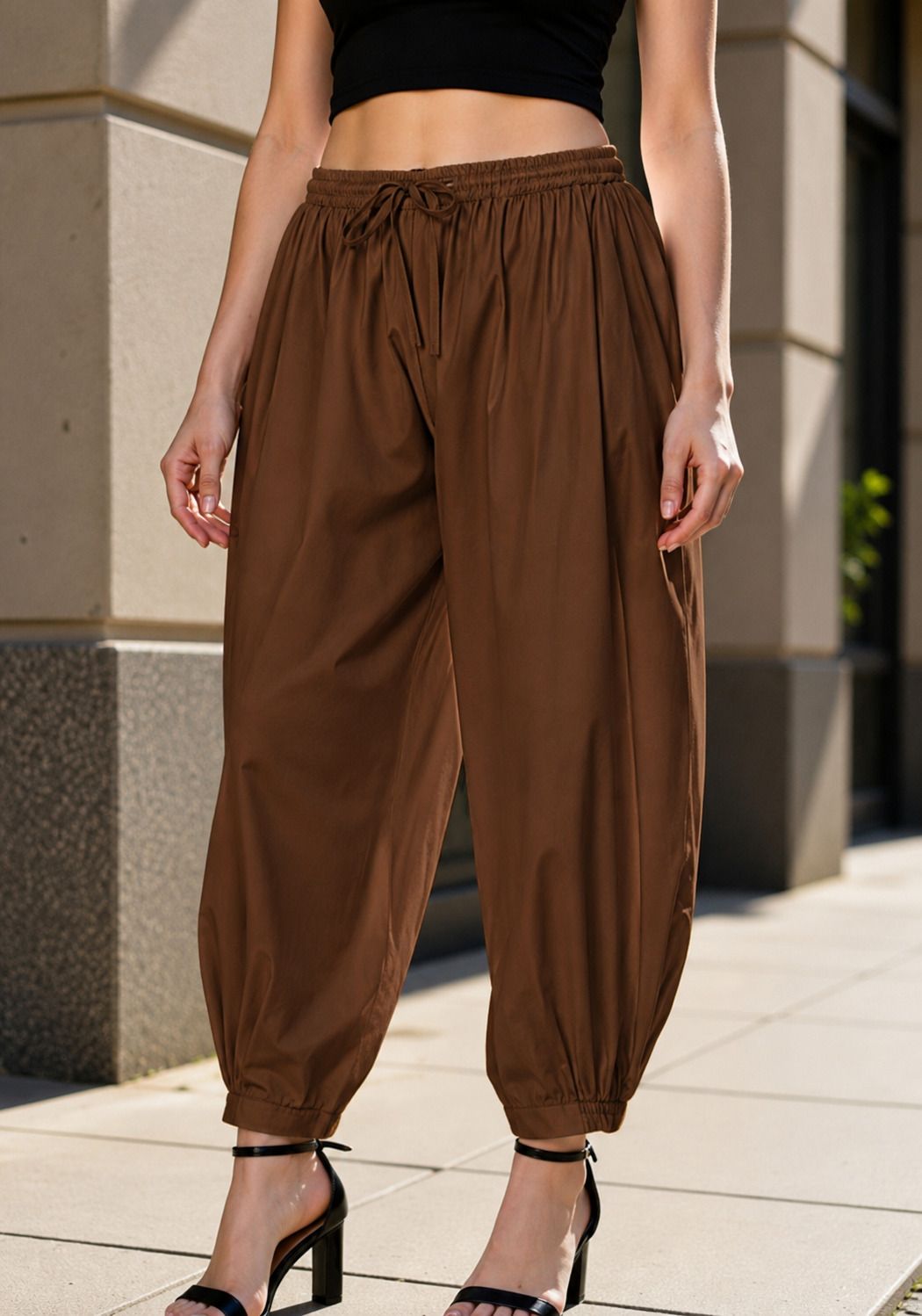 Solid Cotton Lycra Blend Women Harem Pants-image-9