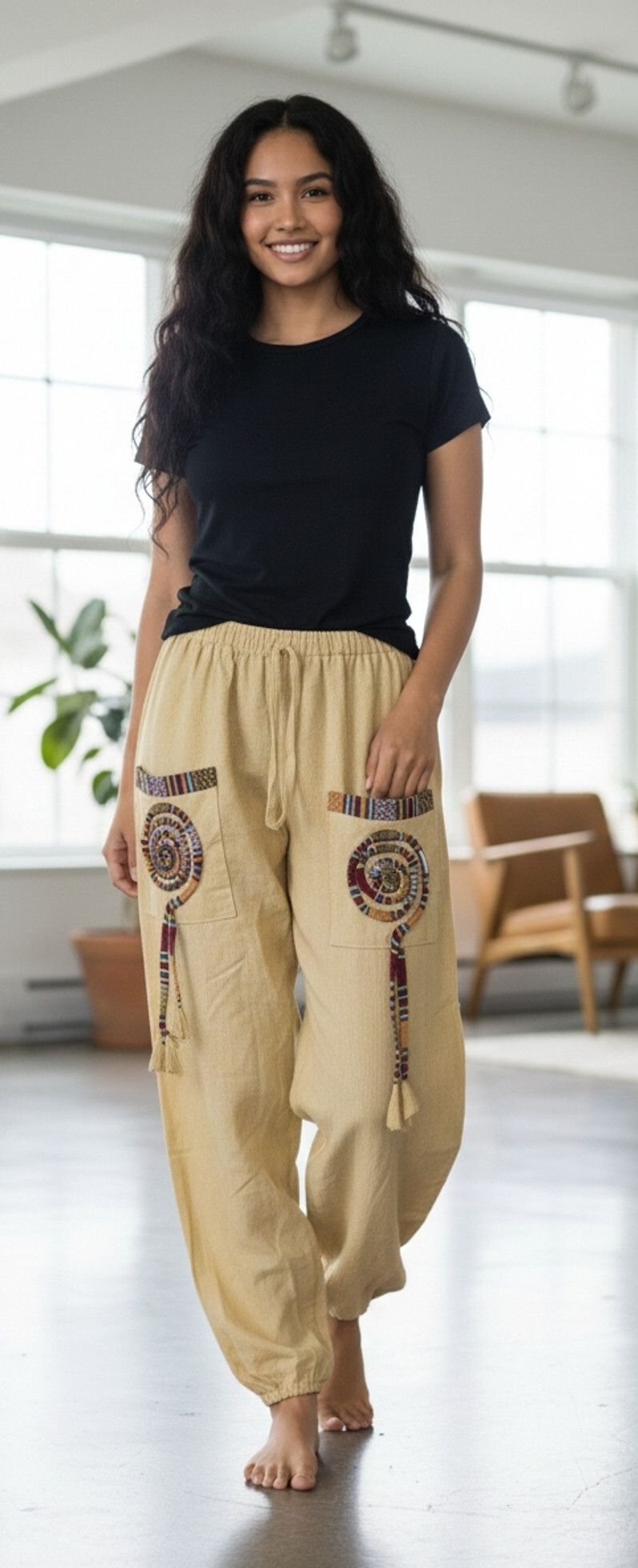 Solid Cotton Lycra Blend Women Harem Pants-image-6