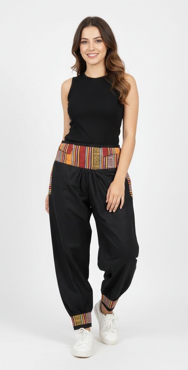 Geometric Print, Solid Cotton Women Harem Pants