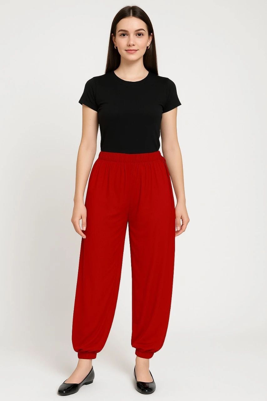 Solid Cotton Lycra Blend Women Harem Pants-image-12