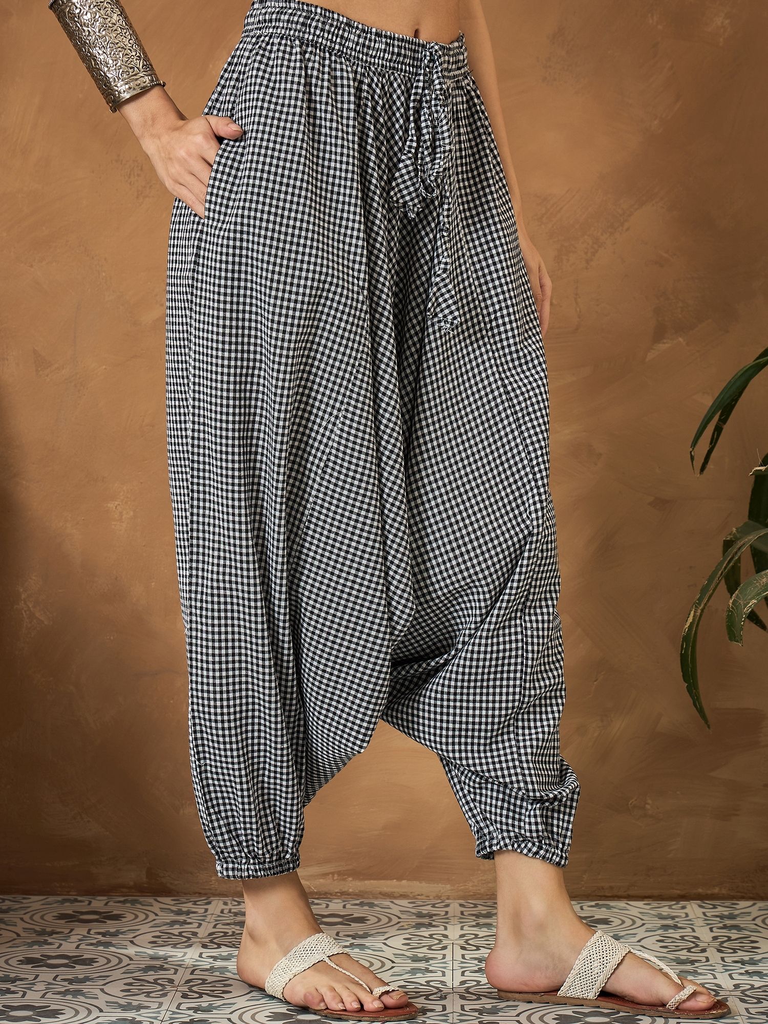 inweave Checkered Cotton Women Harem Pants-picture-37