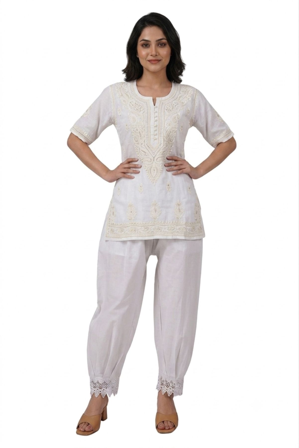 Solid Poly Cotton Women Harem Pants-image-1