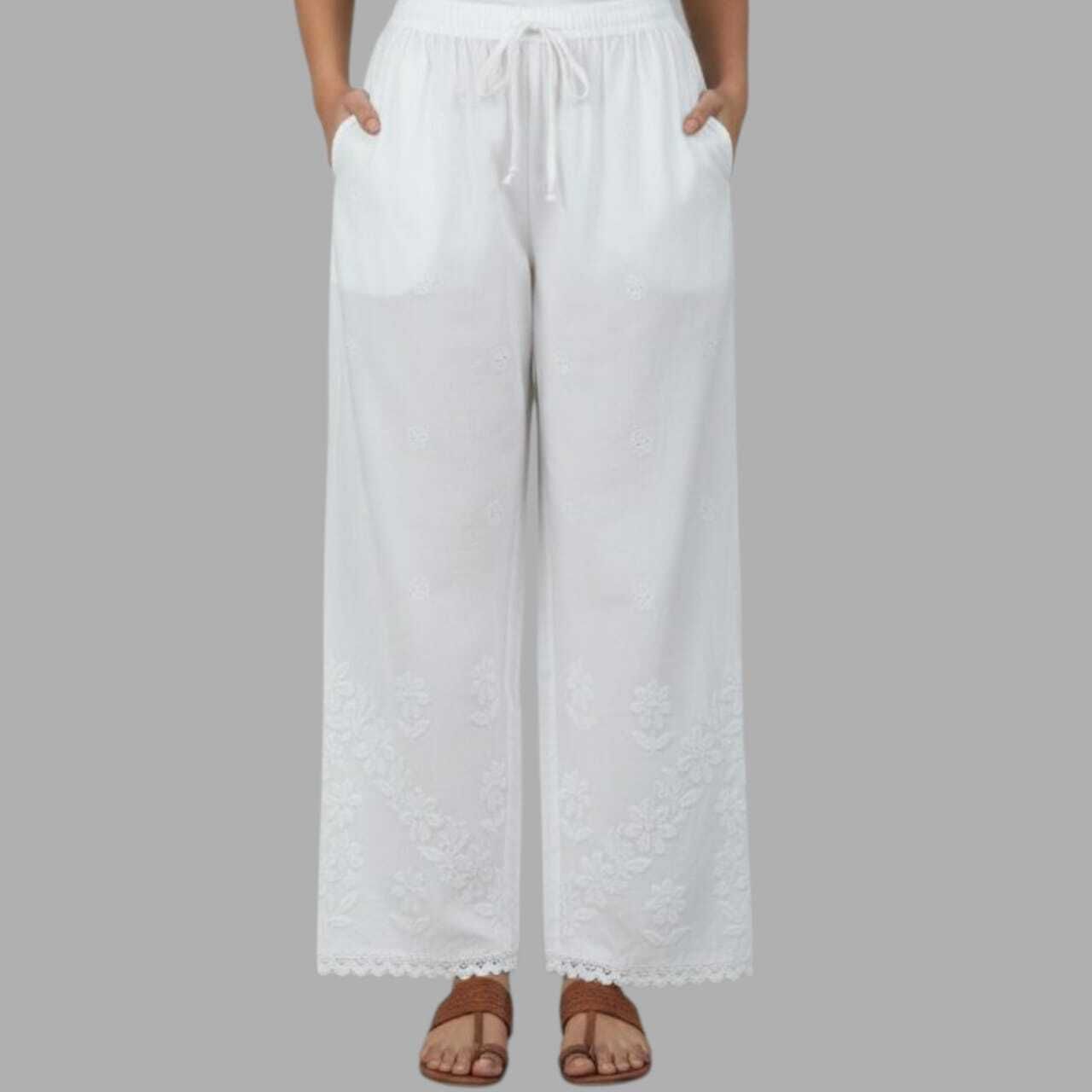 xshe lucknowi chikankari Embroidered Cotton Women Harem Pants-picture-25