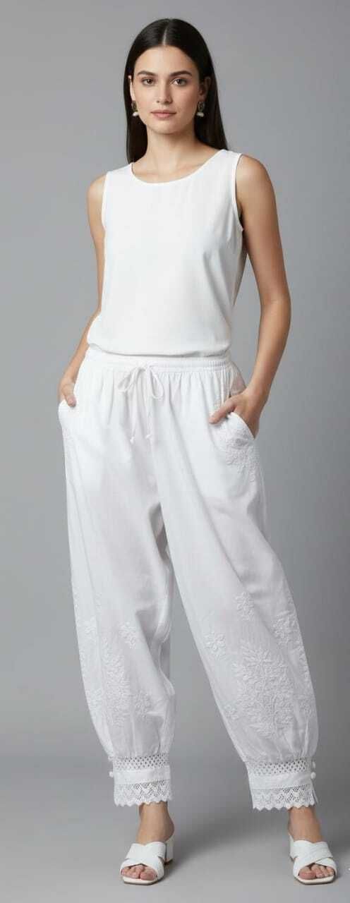xshe lucknowi chikankari Embroidered Cotton Women Harem Pants-picture-24