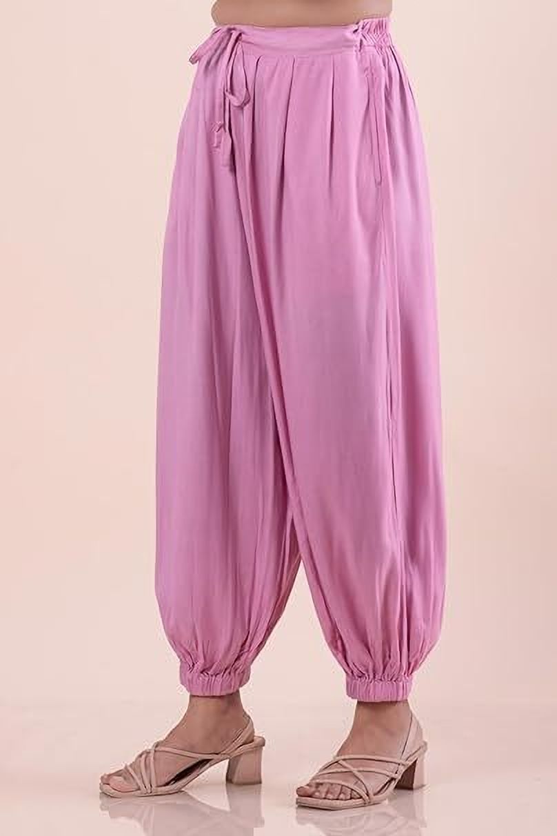 Solid Rayon Women Harem Pants-image-5