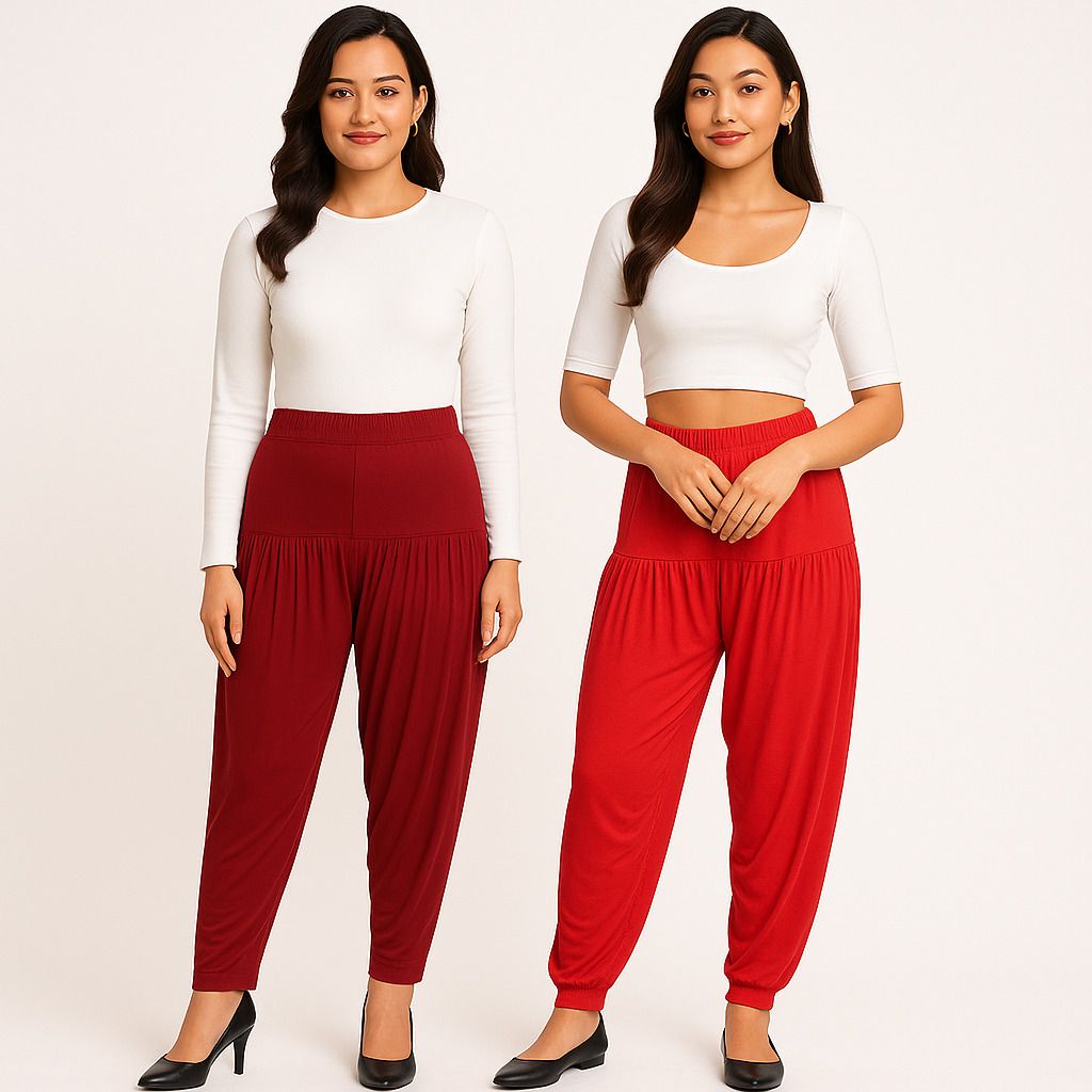 Solid Viscose Women Harem Pants-image-1