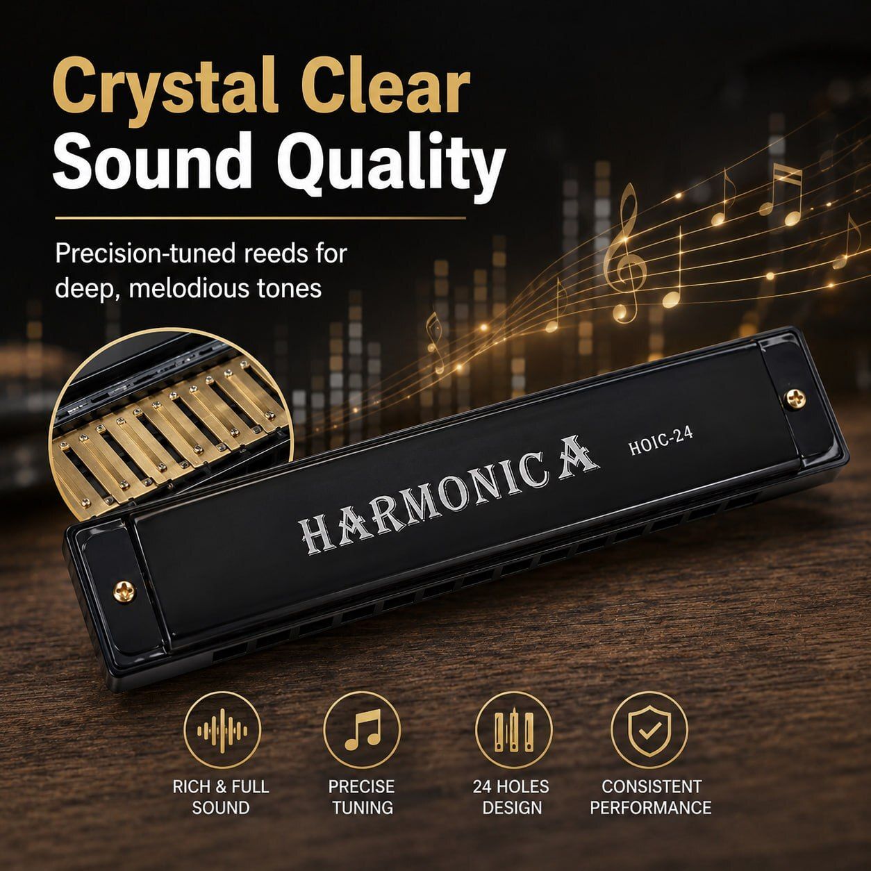 dioxit Premium 24 Holes Harmonica With Precision Tuned Reeds 4 Beginners &professionals-picture-3