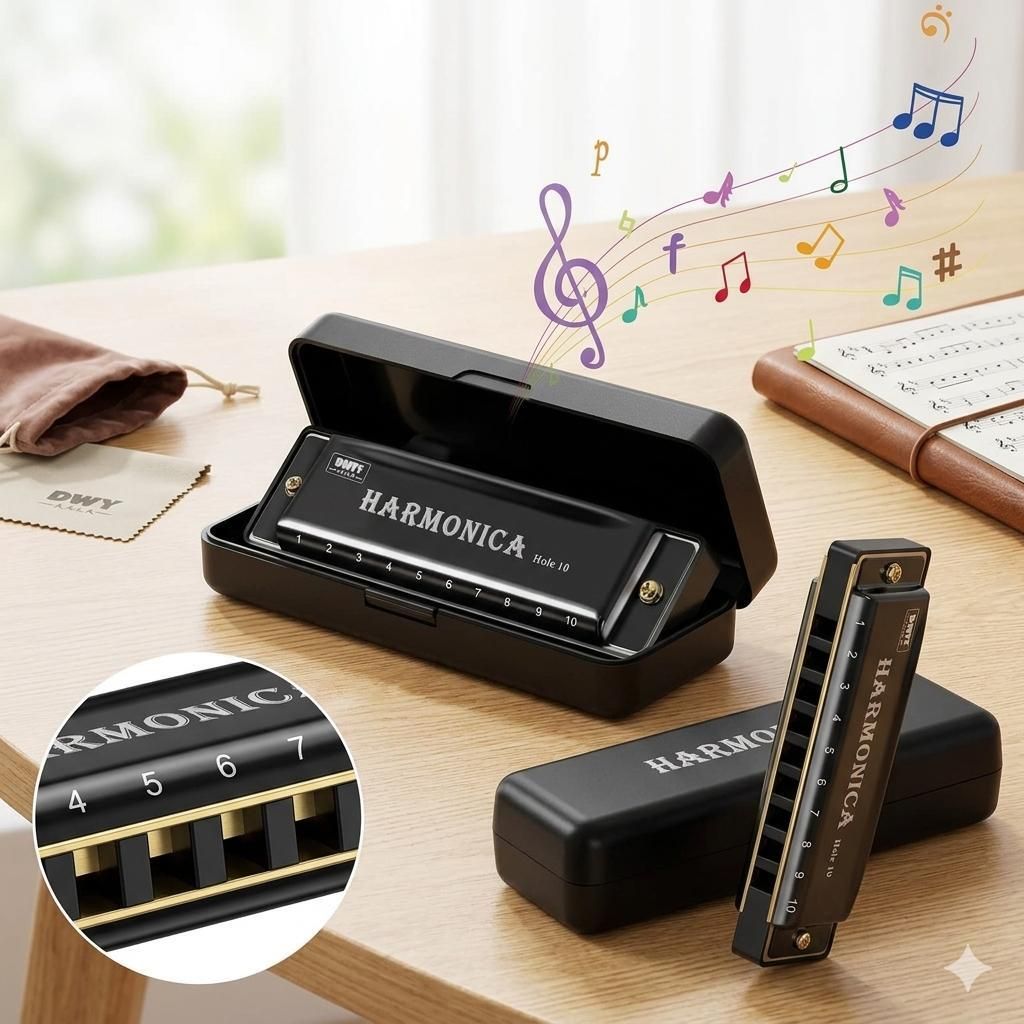 tulsienterprise Premium 10 Hole Diatonic Harmonica with Case (Black)-picture-24