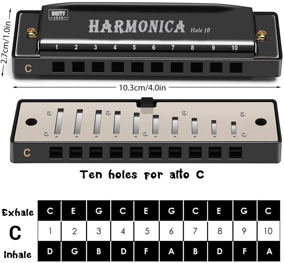 keshavinfotec NovaTune C Key 10 Hole Harmonica for Students Beginners with Plastic Carry Case-picture-46