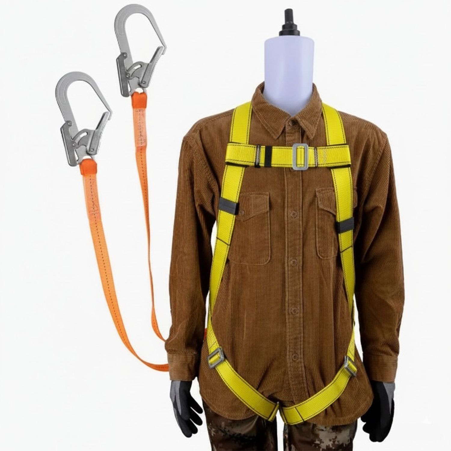 Full Body Harness with Double Lanyard and Shock Absorber (Double Hook & Rope) Safety Harness-image-25