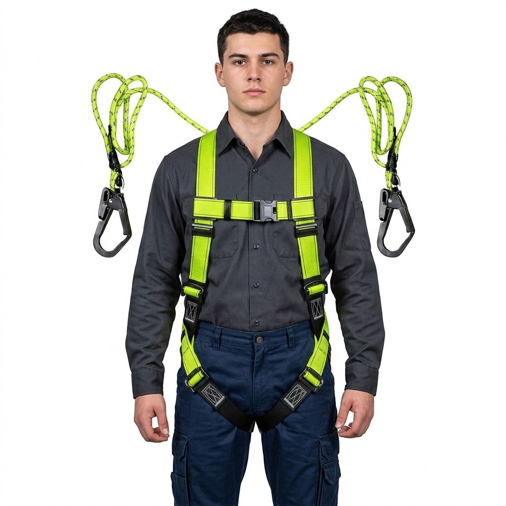 Industrial fall protection, scaffolding hook double landyard Full Body Harness-image-4