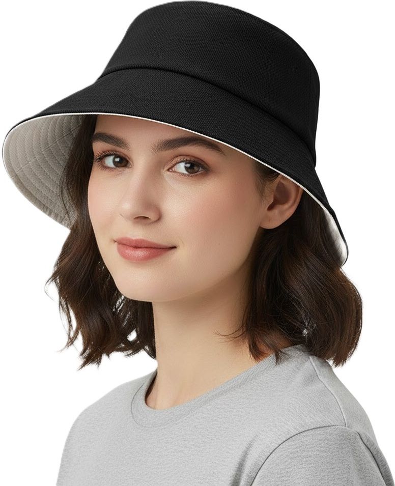 AlexVyan Reversible Bucket Summer Casual Beach Cap Hats UV Protection Wide Brim for Girls-picture-21