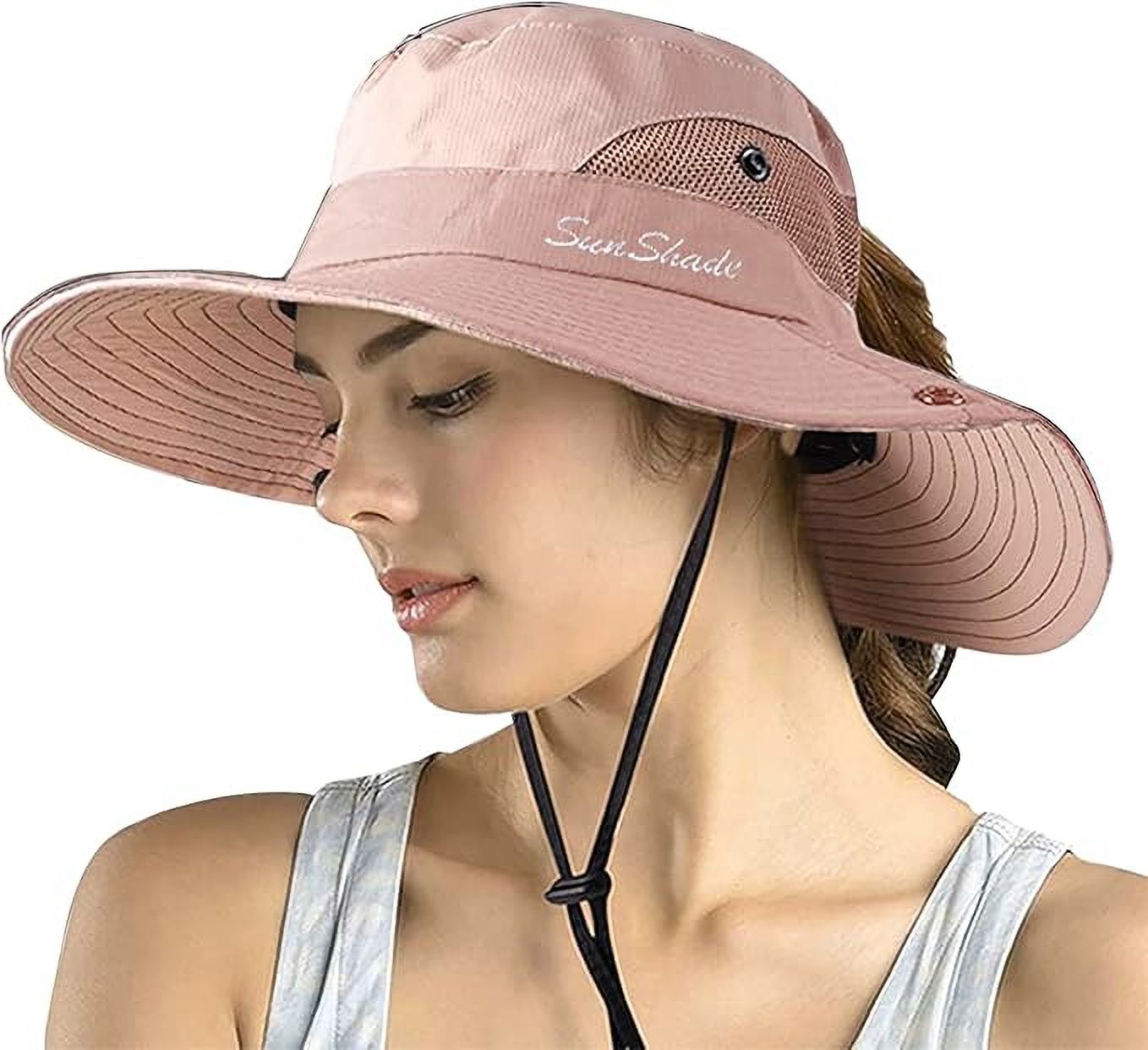 AlexVyan Sunshade Round Crown Hat Sun Visor Hats for Women Wide Brim Summer Ponytail Cap-picture-44
