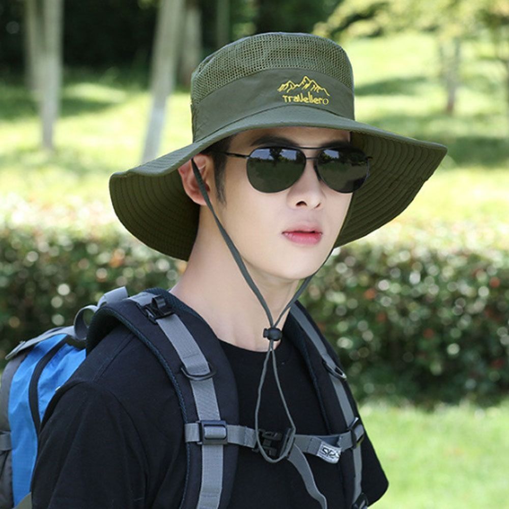 AlexVyan Green Travellro Net Sunvisor Hat Cap for Men UV Protection Wide Brim Summer