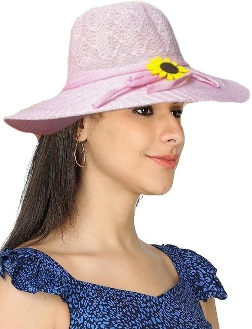 Zonkar Woman Pink Flower Long Brim Beach and Sun Hat/caps for Women & Girls-picture-20