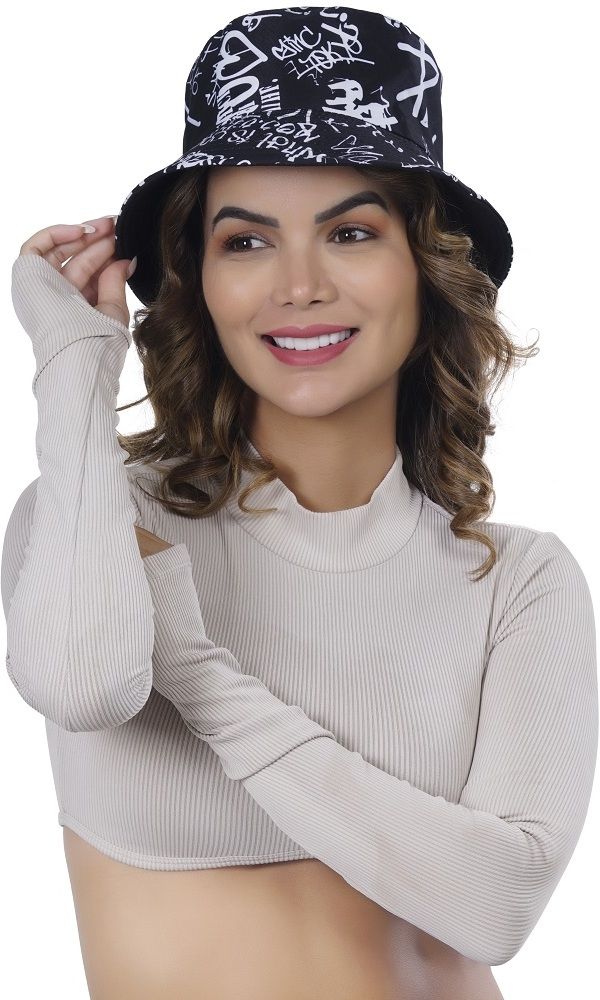 Frackson Black Word Print Bucket Cap Hats Reversible for Women Sun Protection Cap-image-33