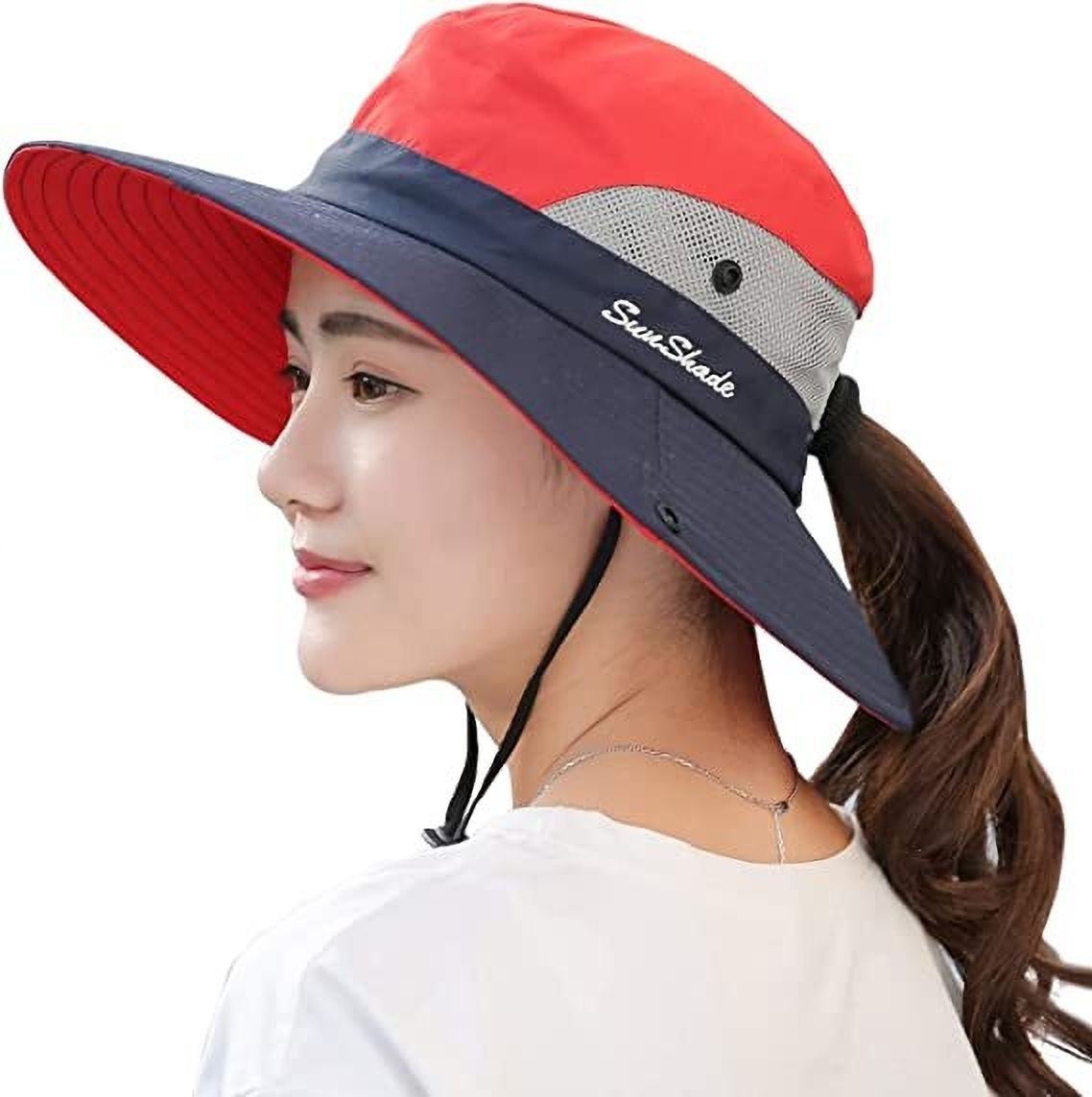 AlexVyan Ponytail Wide Brim Round Mesh Hat Sun Visor Cap UV Protection Summer Breathable
