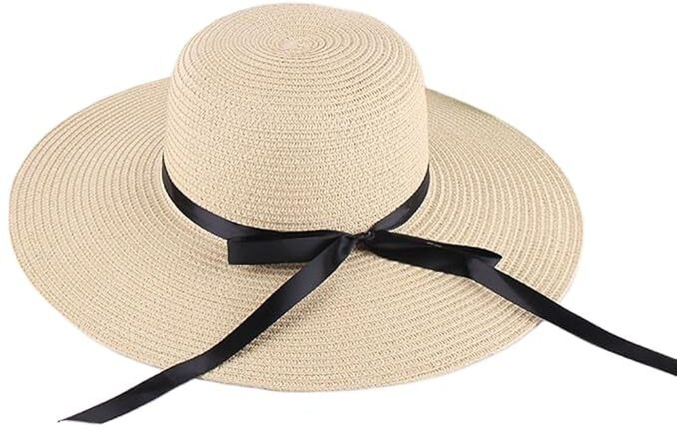 TREXEE Women's Big Brim Sun Hat - Floppy Foldable Straw Hat With Bowknot