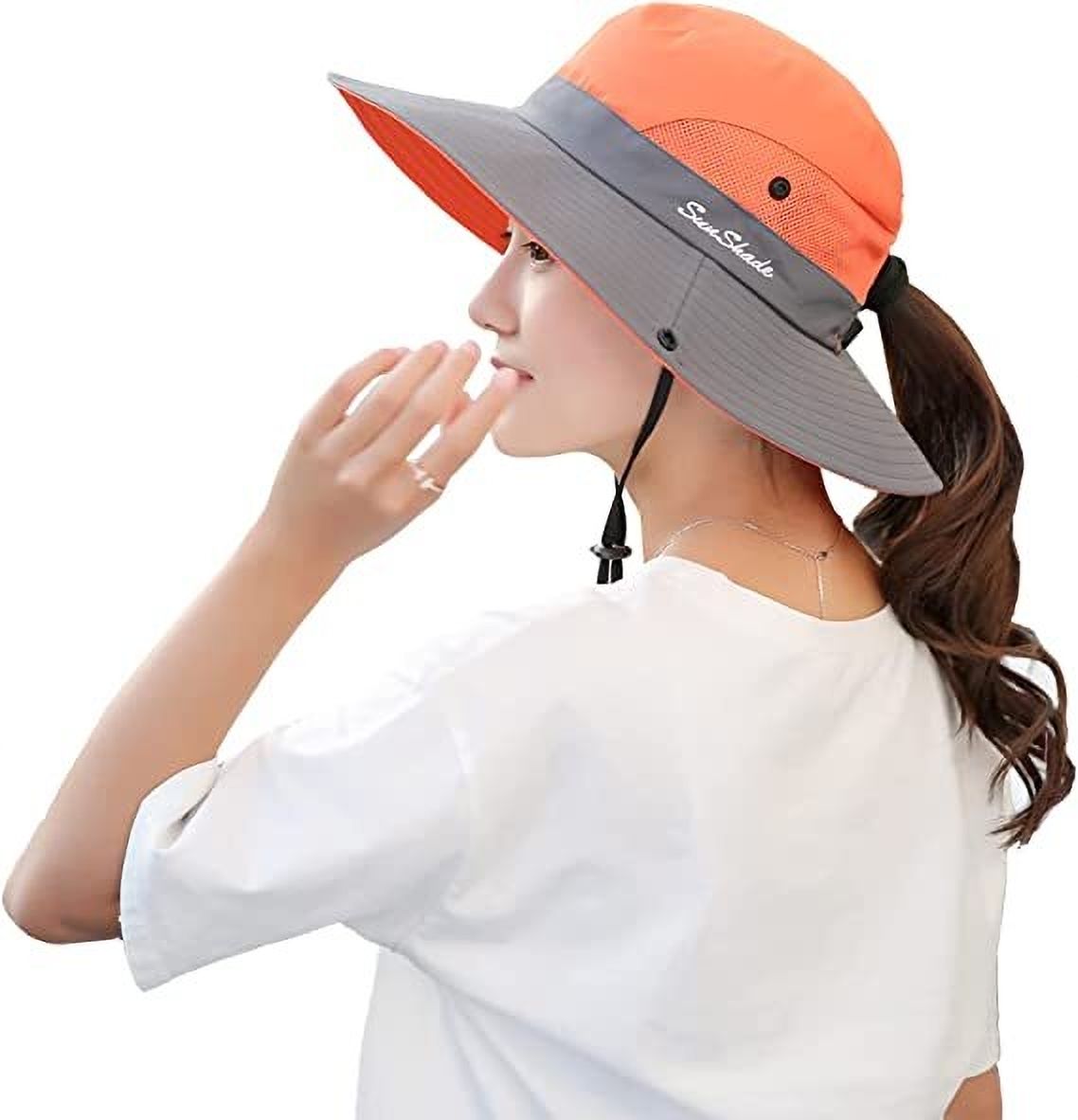 AlexVyan Ponytail Wide Brim Round Mesh Hat Sun Visor Cap UV Protection Summer Breathable