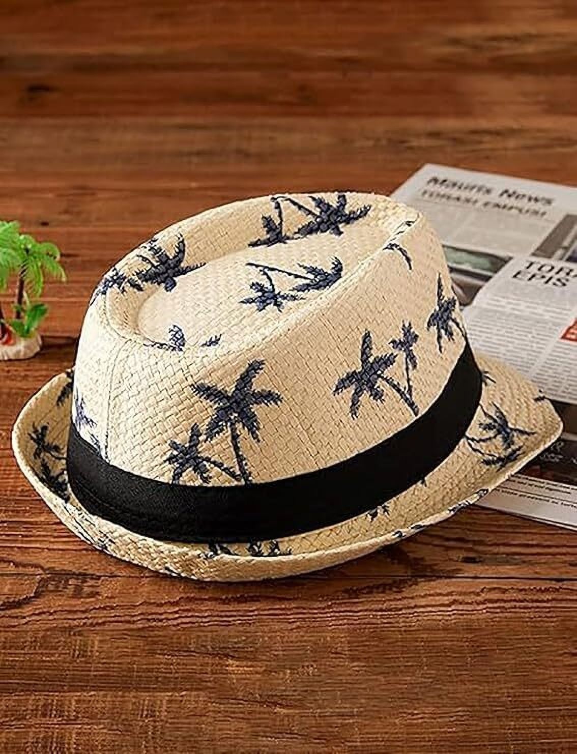 Adorazone Cotton Printed Fedora Short Brim Straw Hat | Compatible Travel Beach Hat