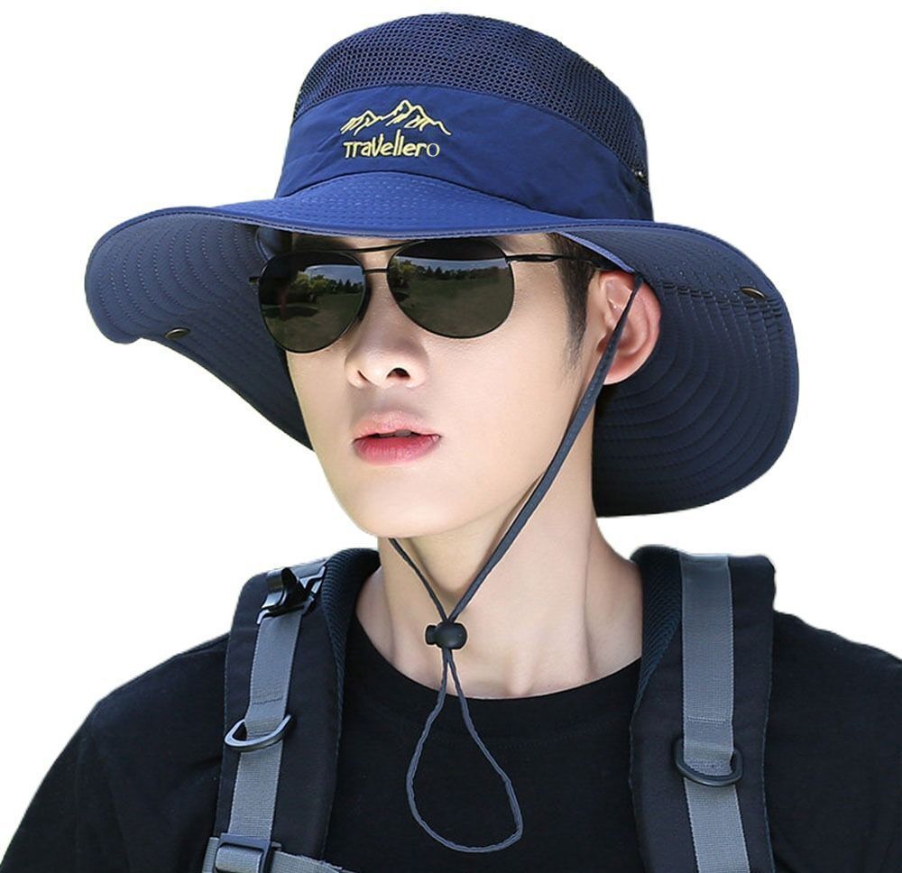 AlexVyan Blue Travellro Net Crown Sunvisor Hat Cap for Men UV Protection Wide Brim Summer-picture-38