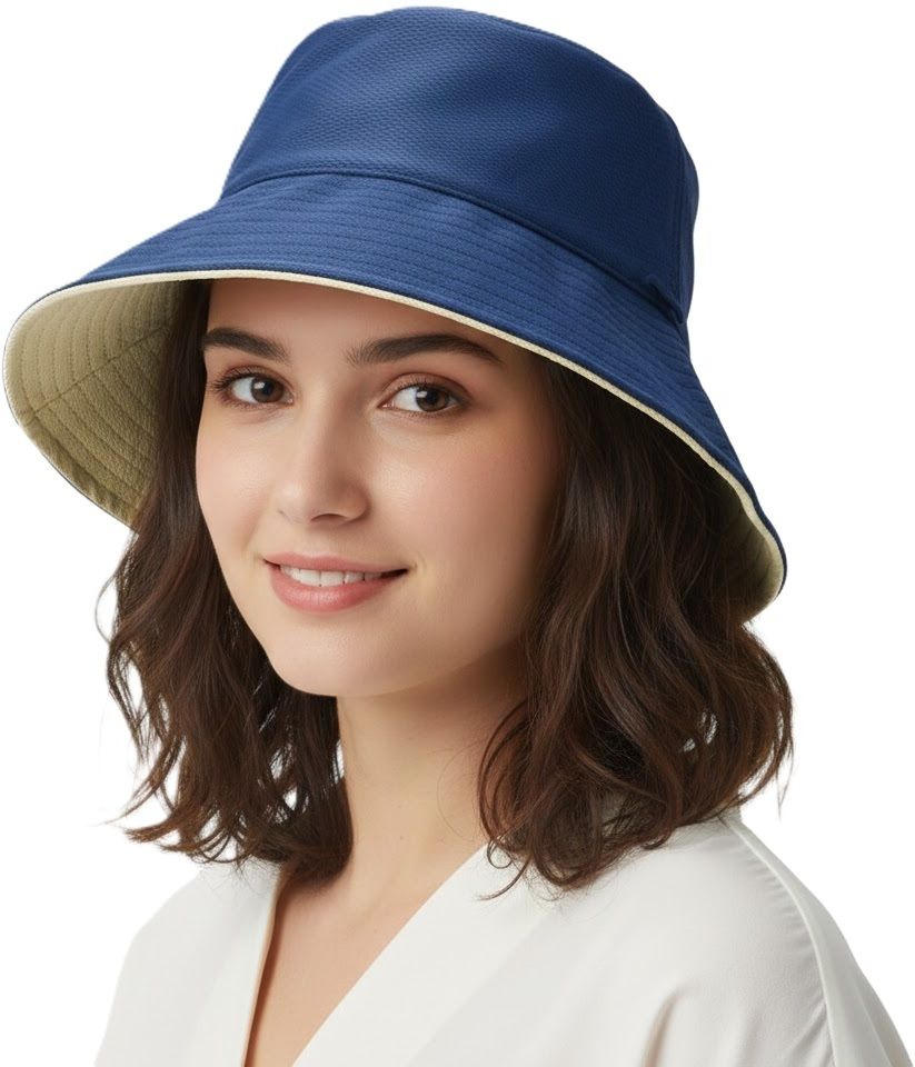 AlexVyan Reversible Bucket Summer Casual Beach Cap Hats UV Protection Wide Brim for Girls-picture-28