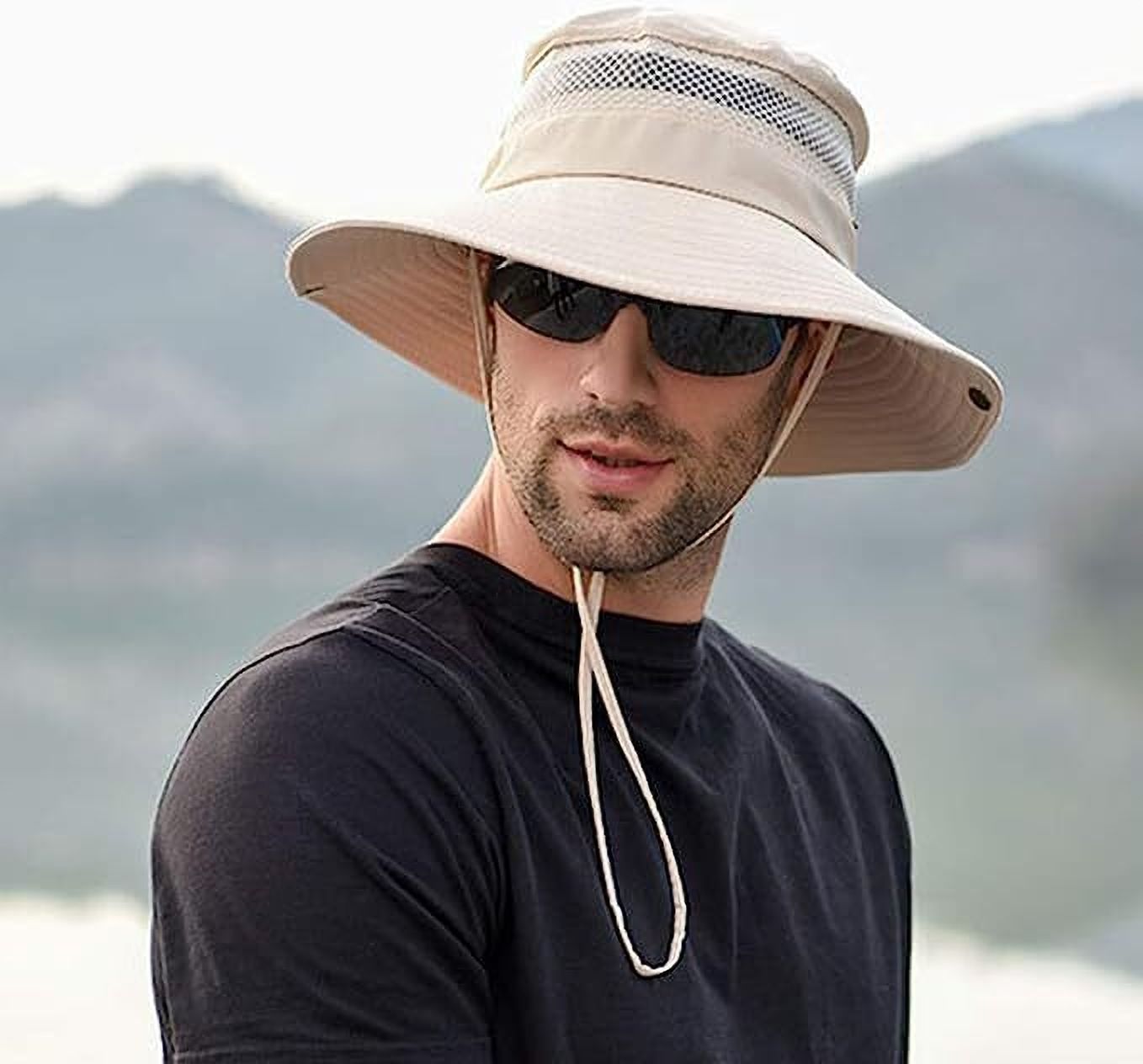 AlexVyan Hat Cap Round Crown Sun Visor Hat for Men UV Protection Wide Brim Summer