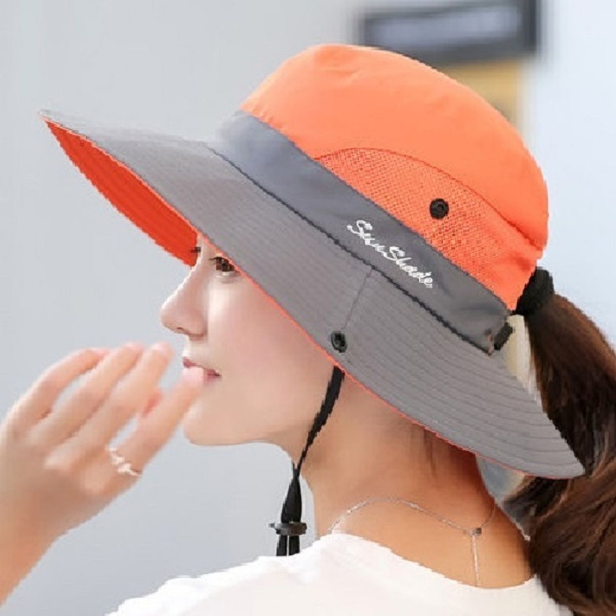 AlexVyan Sunshade Round Crown Hat Sun Visor Hats for Women Wide Brim Summer Ponytail Cap-picture-25