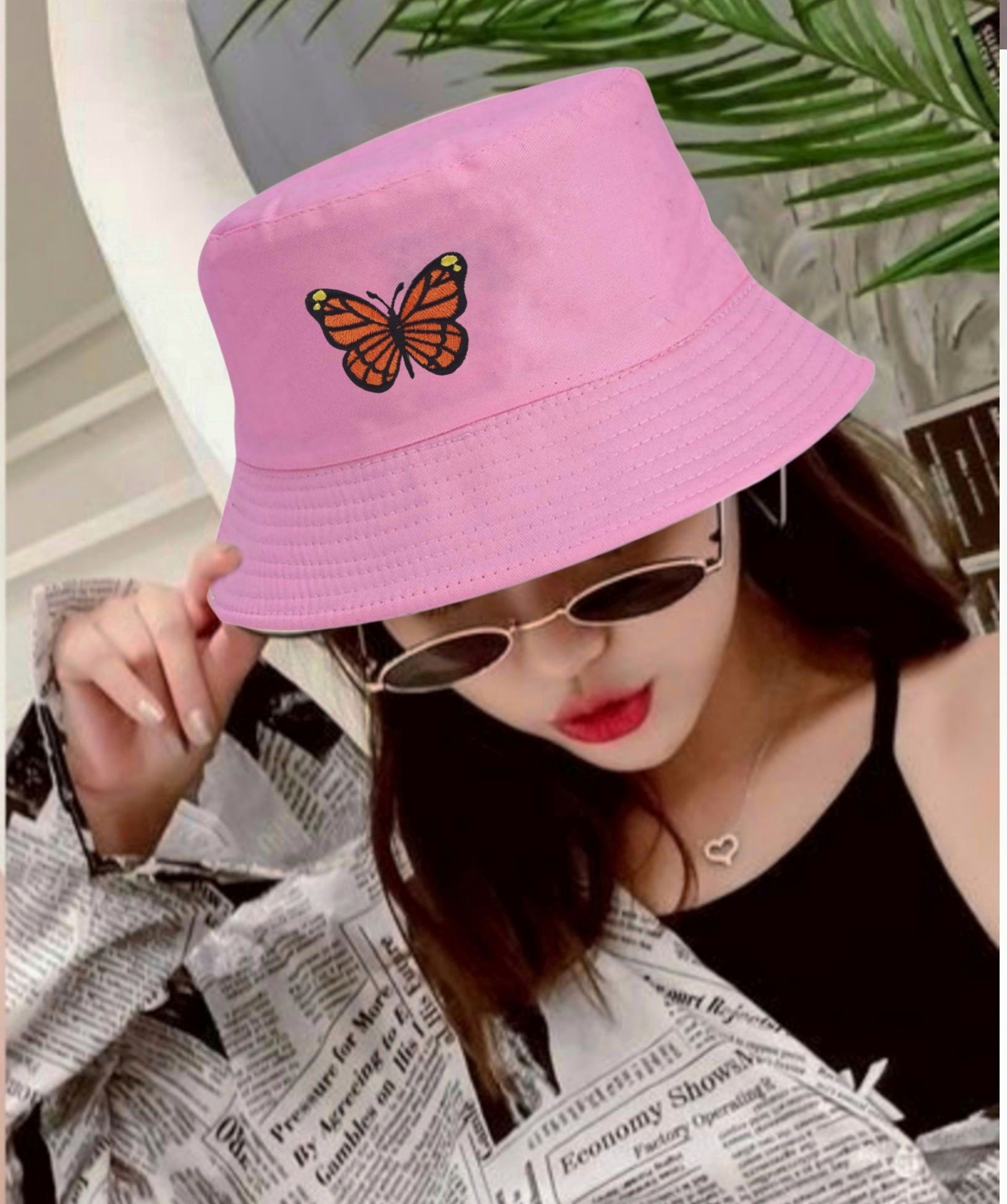 Mr Rabbit butterfly cotton summer packable beach, traveling, cute bucket hat for women-picture-35