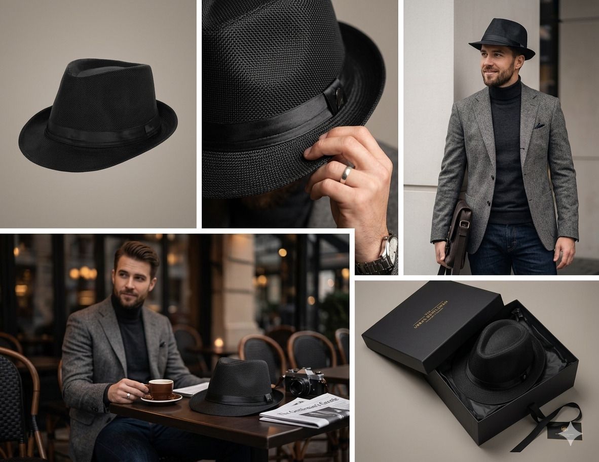 ASTHAVINAYAK IMPEX Asthavinayak Impex Men's Black Fedora Hat – Breathable & Gangster Style Cap-image-21