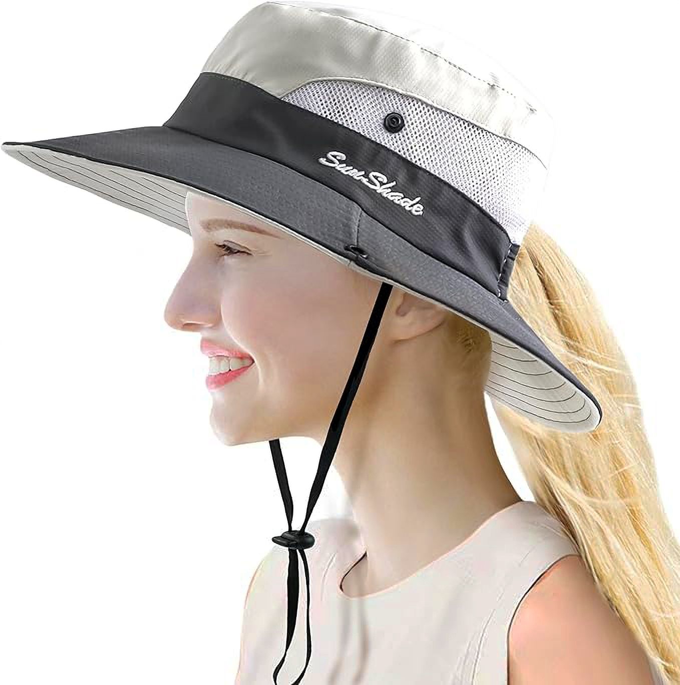 AlexVyan Sunshade Round Crown Hat Sun Visor Hats for Women Wide Brim Summer Ponytail Cap-picture-23