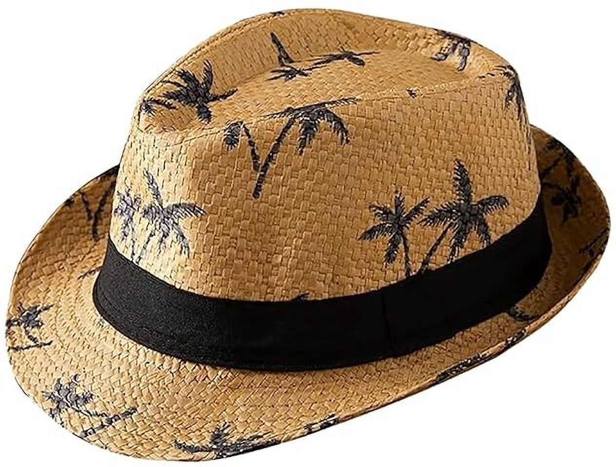 Adorazone Cotton Printed Fedora Short Brim Straw Hat | Compatible Travel Beach Hat-image-8