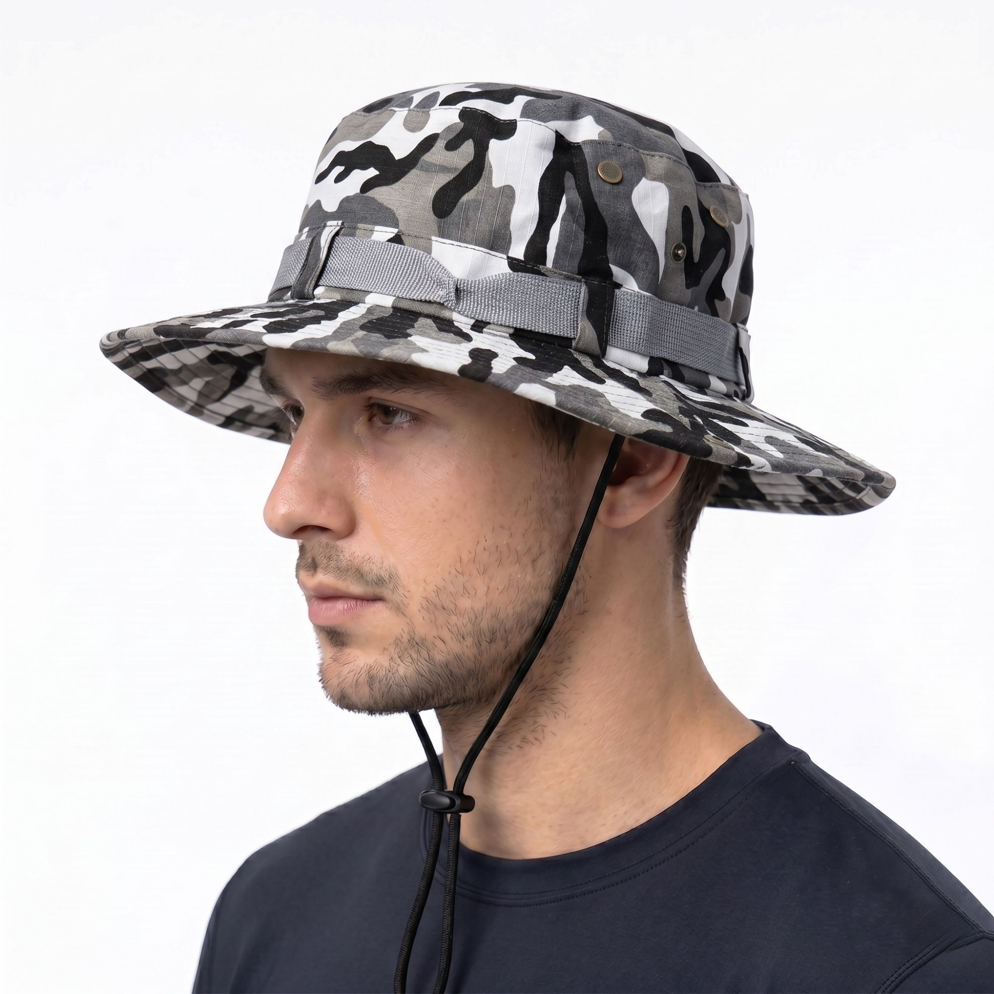 KRAPTICK Wide Brim Sun Hat for Men - Boonie Hat with Adjustable Chin Strap-Trekking Cap-image-7