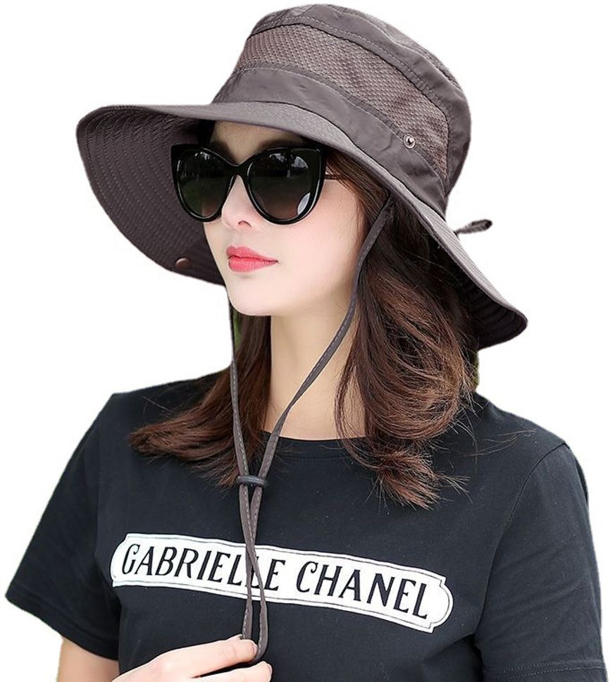 AlexVyan Round Crown Hat Sun Visor Hats for Women UV Protection Wide Brim Summer Hat Cap.-picture-34