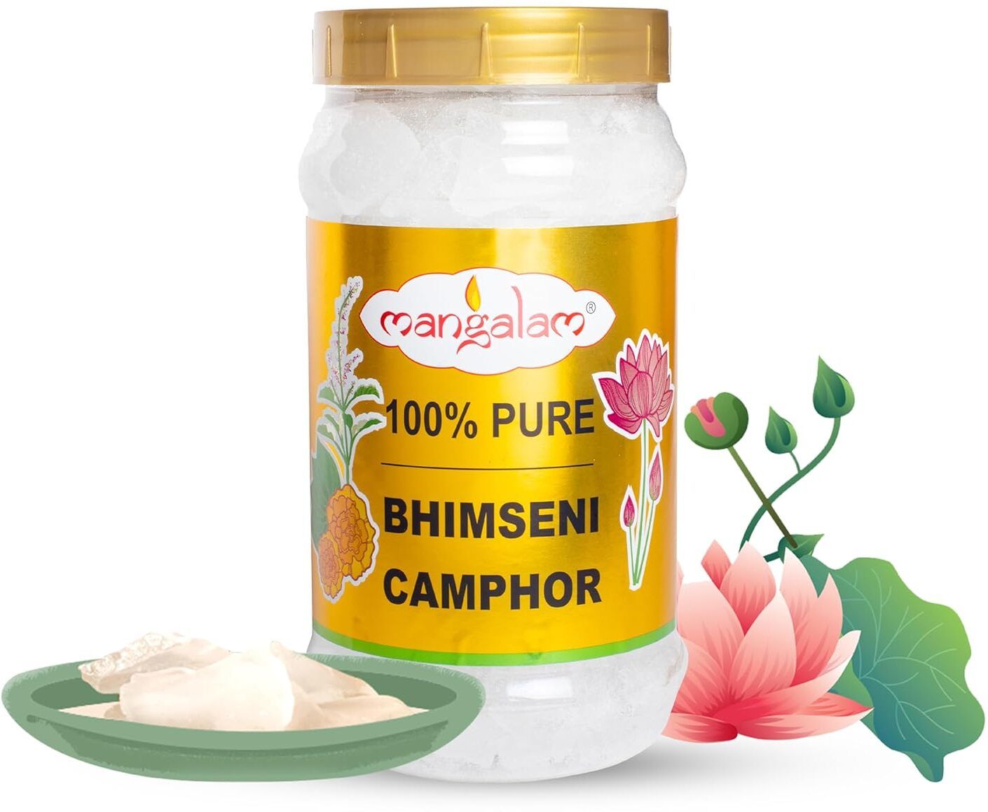 Bhimseni (Original) Solid Camphor 500 Gm Jar - Pack Of 1 | 100% Organic
