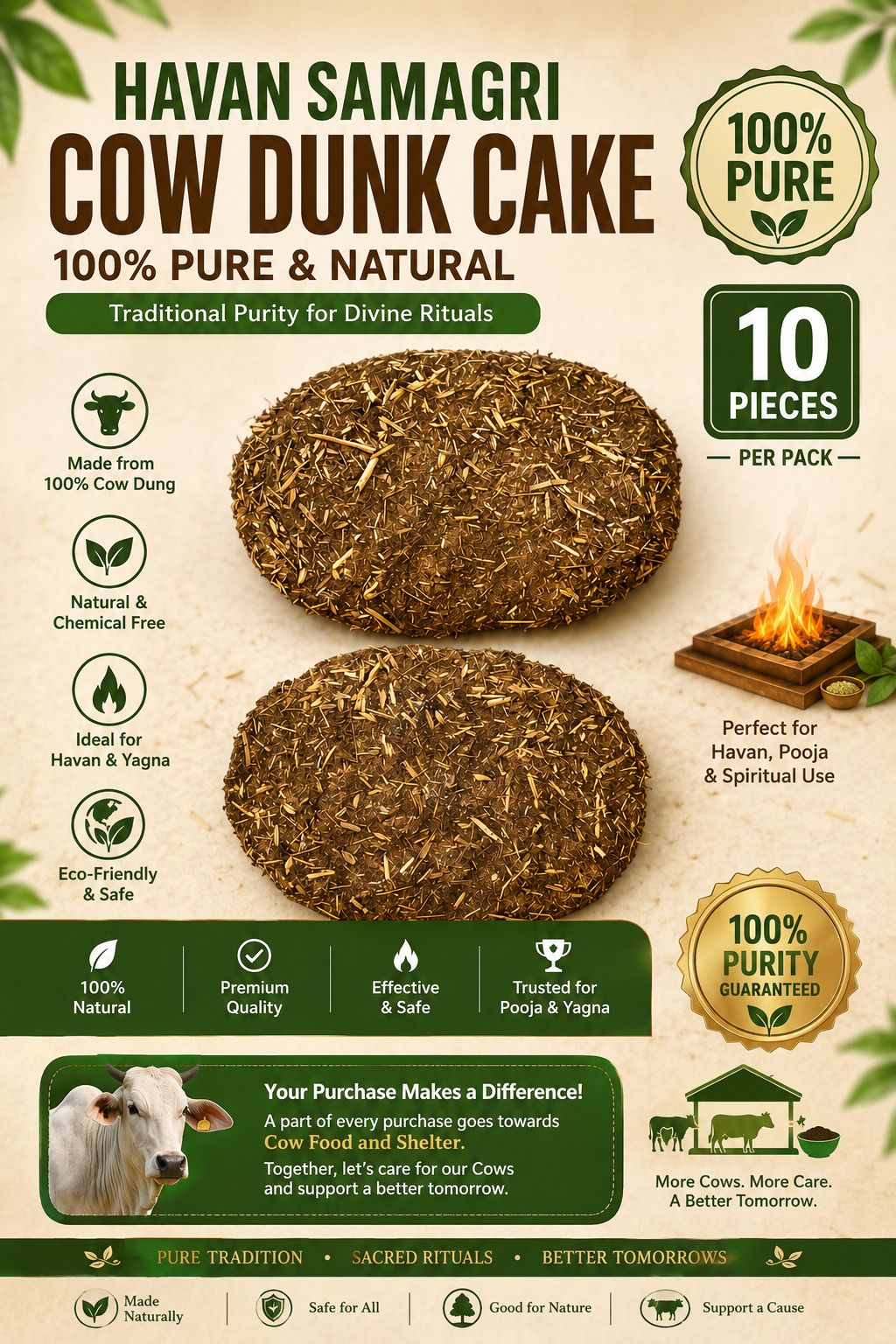 craftify world Pure Cow Dung Cake for Havan & Pooja – 10 Pieces-picture-10