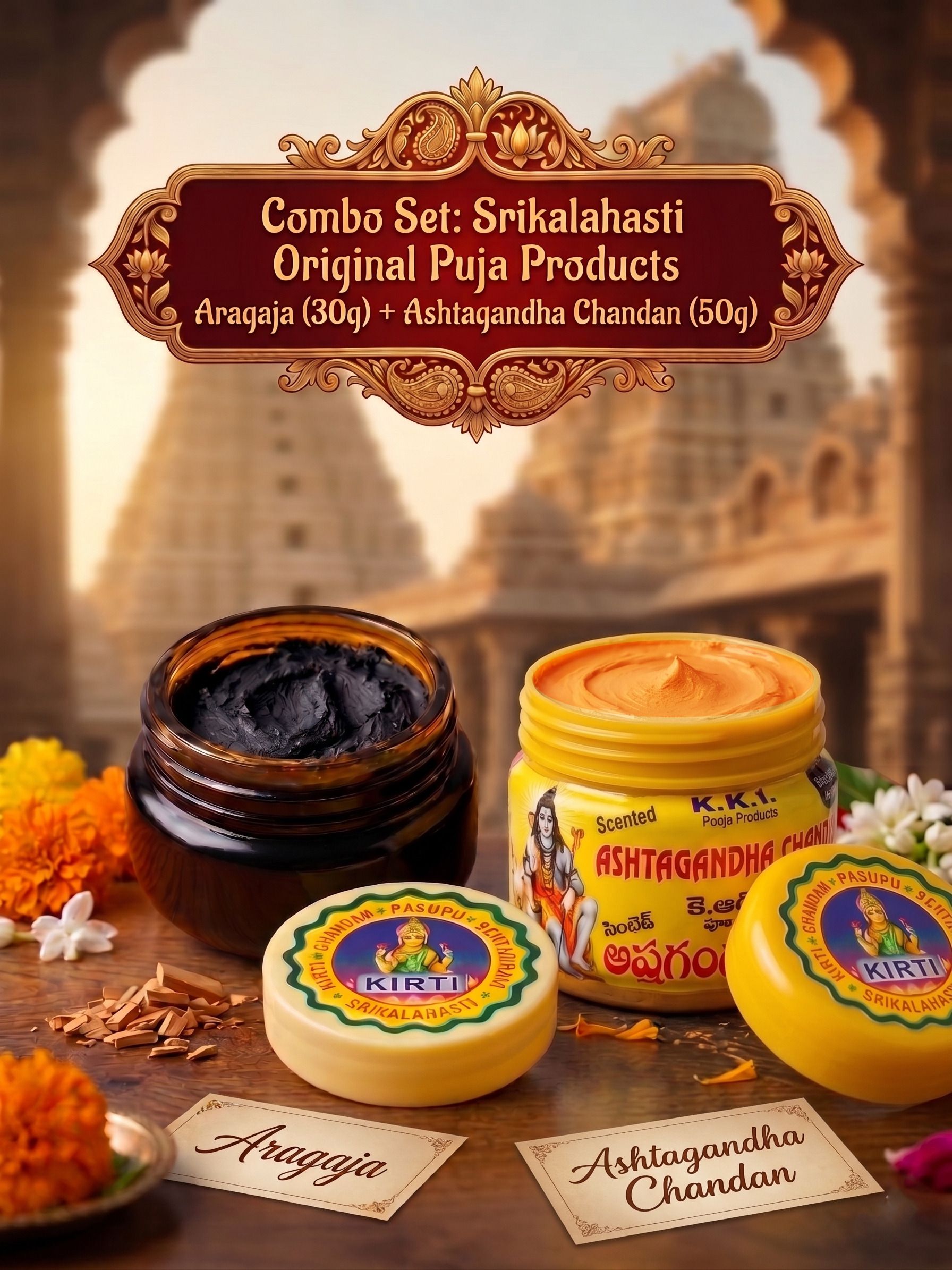 Combo Pack of 2: Srikalahasti Aragaja (30g) & Ashtagandha Chandhan Paste (50g)-image-32