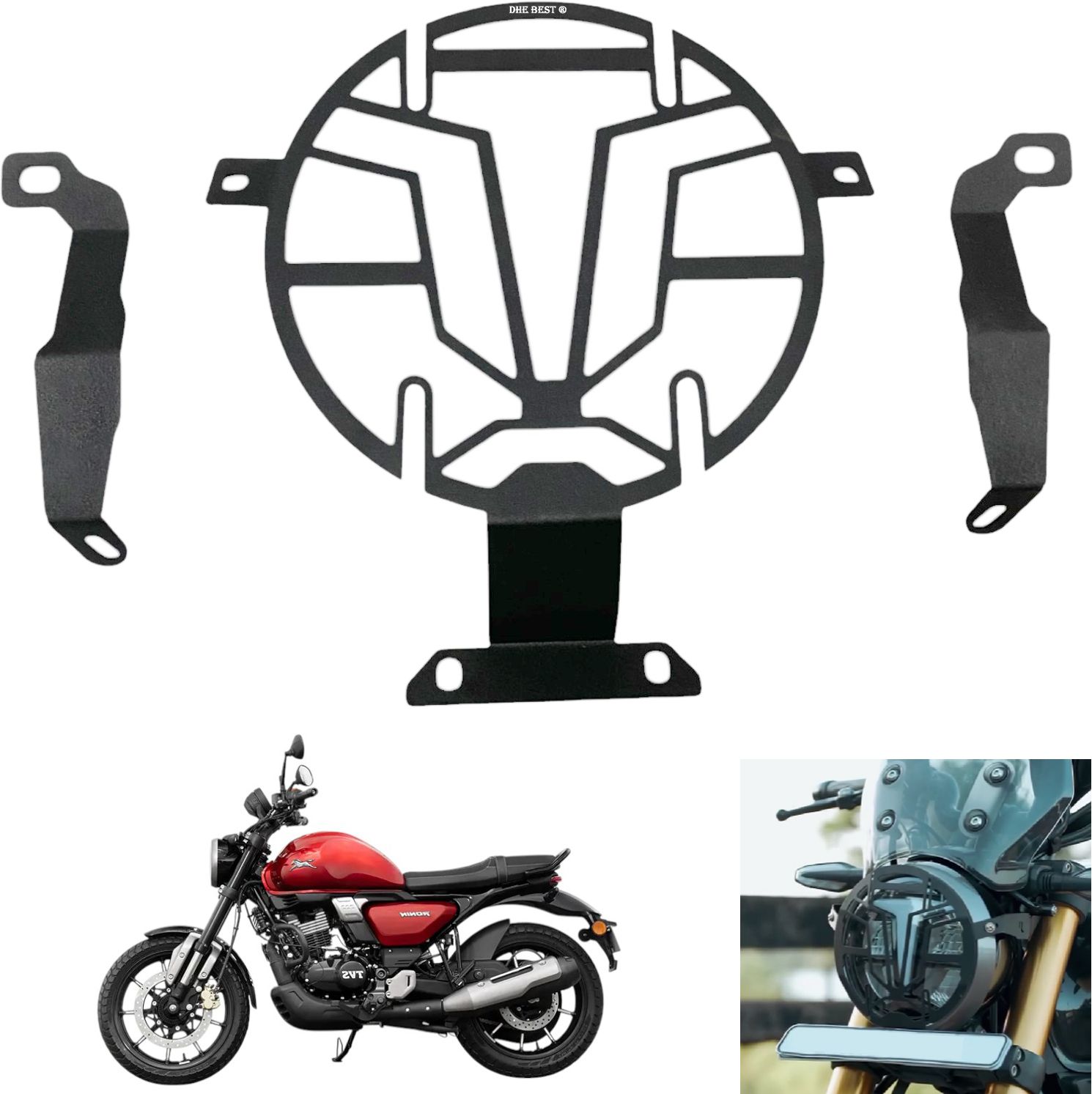 Bike Heavy Metal Head light Grill / Protector jaali for TVS Ronin Headlight Frame Support-image-1