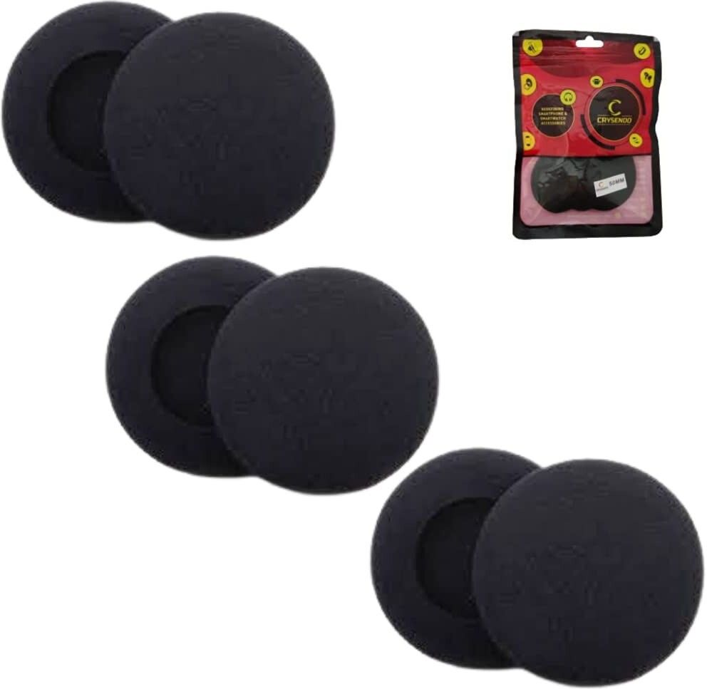 Crysendo 50mm Sponge Earbud Cushion Pads for Headphone (Pack of 6, Black) Over The Ear Headphone Cushion