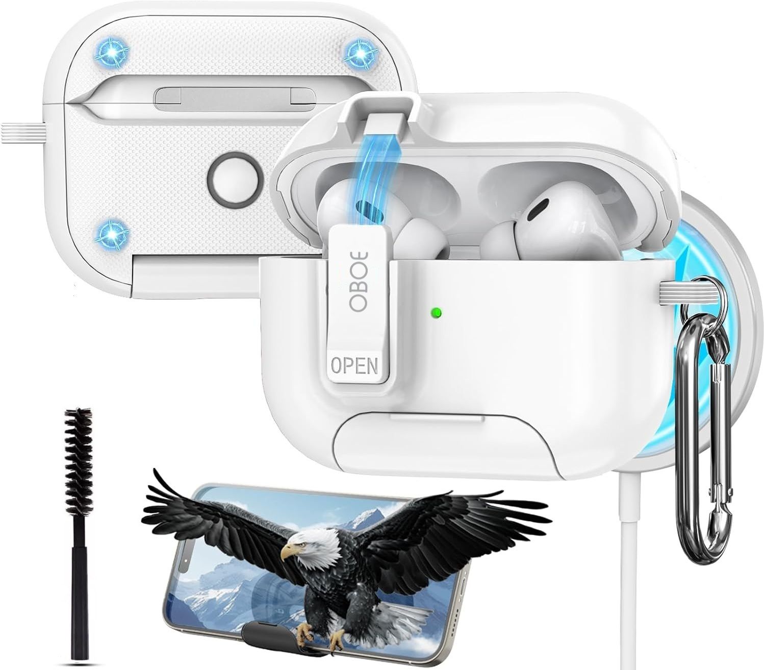 Oboe Polypropylene Press and Release Earbuds Case For Apple Airpods Pro 2 Shield Pro Case with Phone Stand & Magnetic Lock & Keyring-image-33